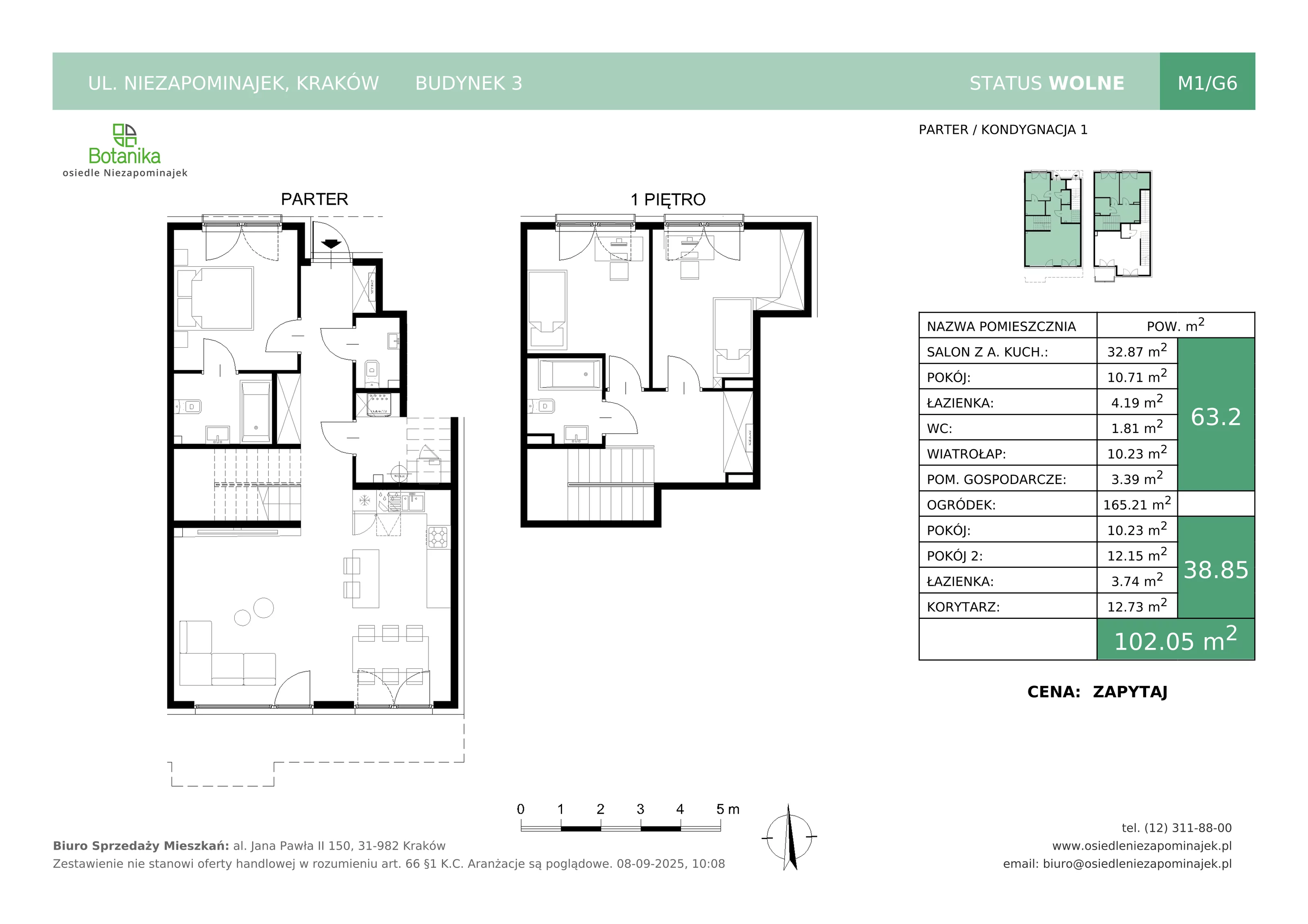 4 pokoje, mieszkanie 102,05 m², parter, oferta nr M1/G6, Osiedle Niezapominajek, Kraków, Zwierzyniec, ul. Niezapominajek