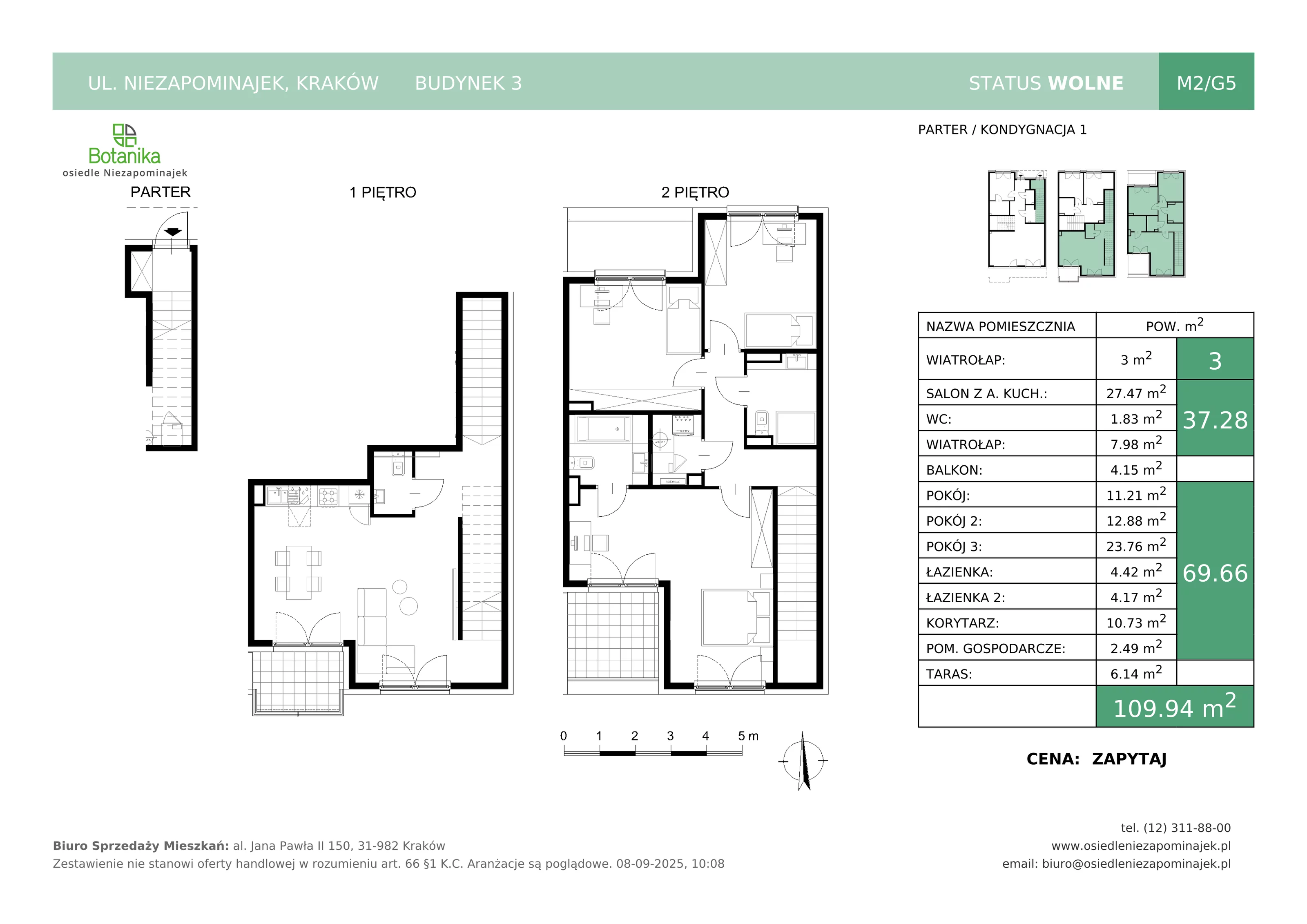 4 pokoje, mieszkanie 109,94 m², parter, oferta nr M2/G5, Osiedle Niezapominajek, Kraków, Zwierzyniec, ul. Niezapominajek