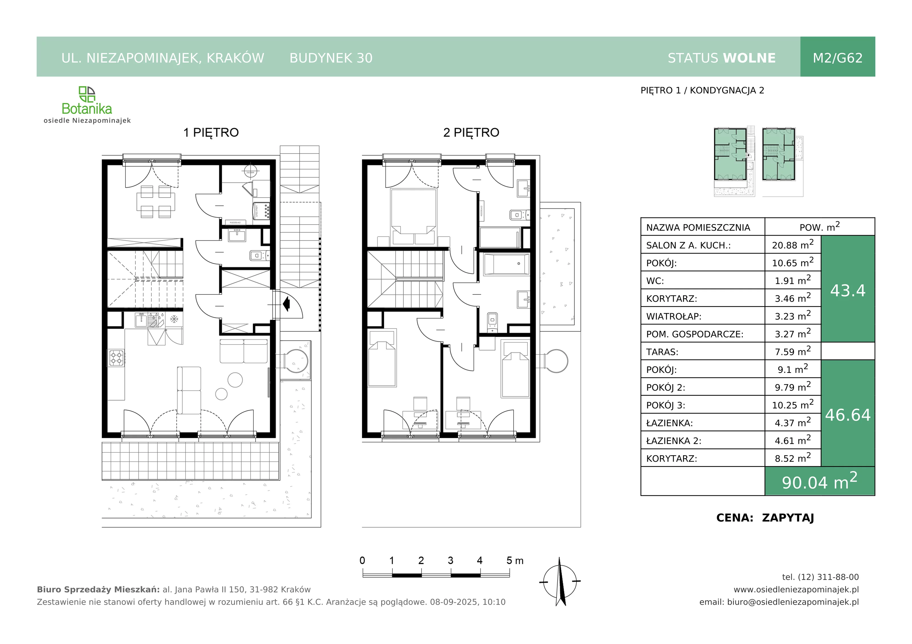 5 pokoi, mieszkanie 90,04 m², piętro 1, oferta nr M2/G62, Osiedle Niezapominajek, Kraków, Zwierzyniec, ul. Niezapominajek