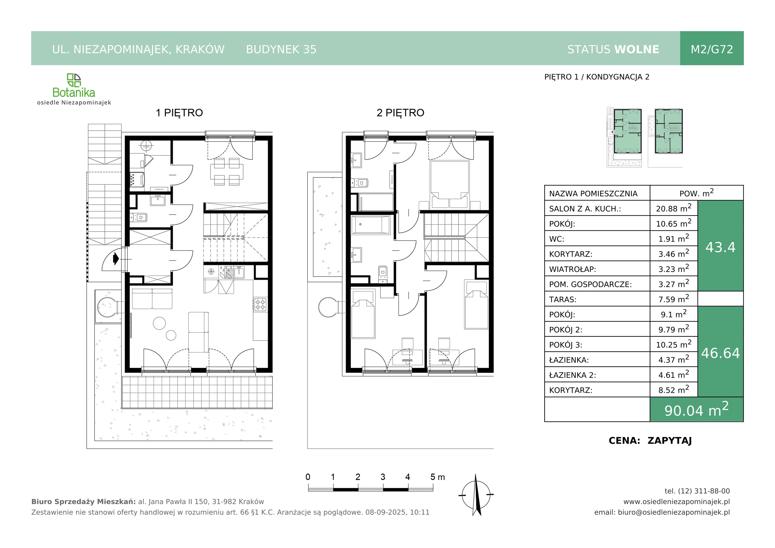 5 pokoi, mieszkanie 90,04 m², piętro 1, oferta nr M2/G72, Osiedle Niezapominajek, Kraków, Zwierzyniec, ul. Niezapominajek