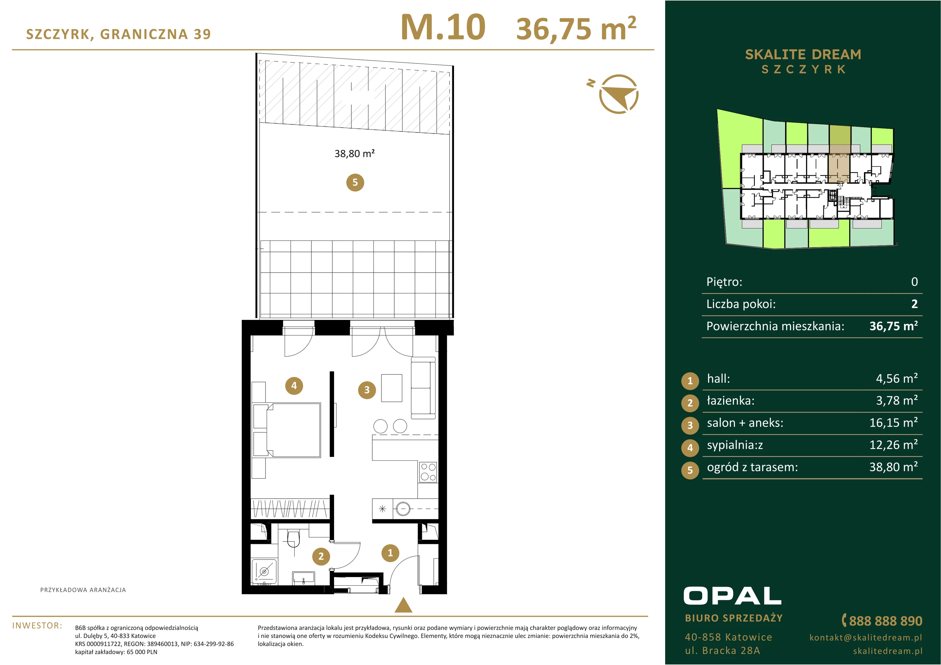 2 pokoje, mieszkanie 36,75 m², parter, oferta nr 10, Skalite Dream, Szczyrk, ul. Graniczna 39