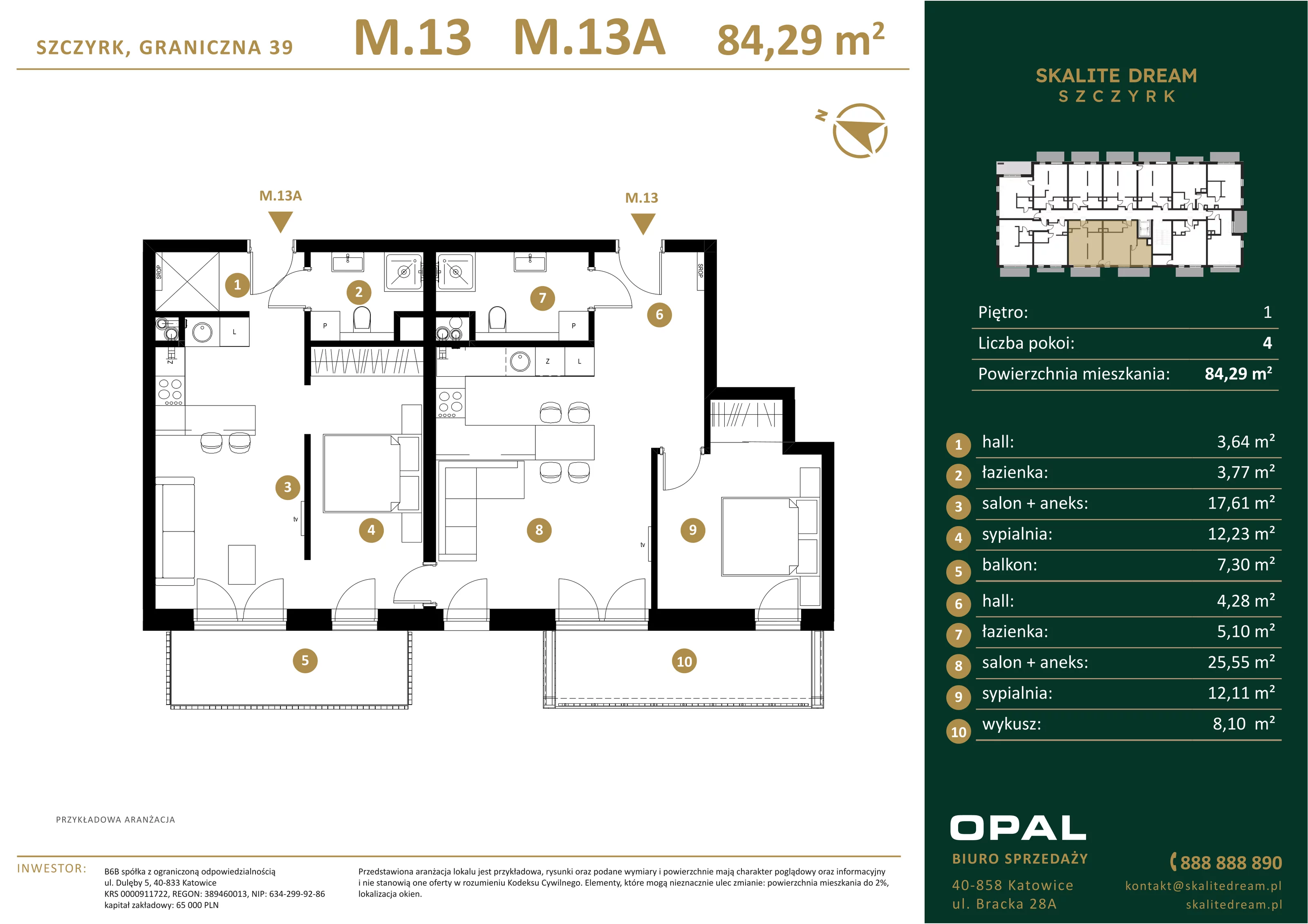 4 pokoje, apartament 84,29 m², piętro 1, oferta nr 13/13a, Skalite Dream, Szczyrk, ul. Graniczna 39