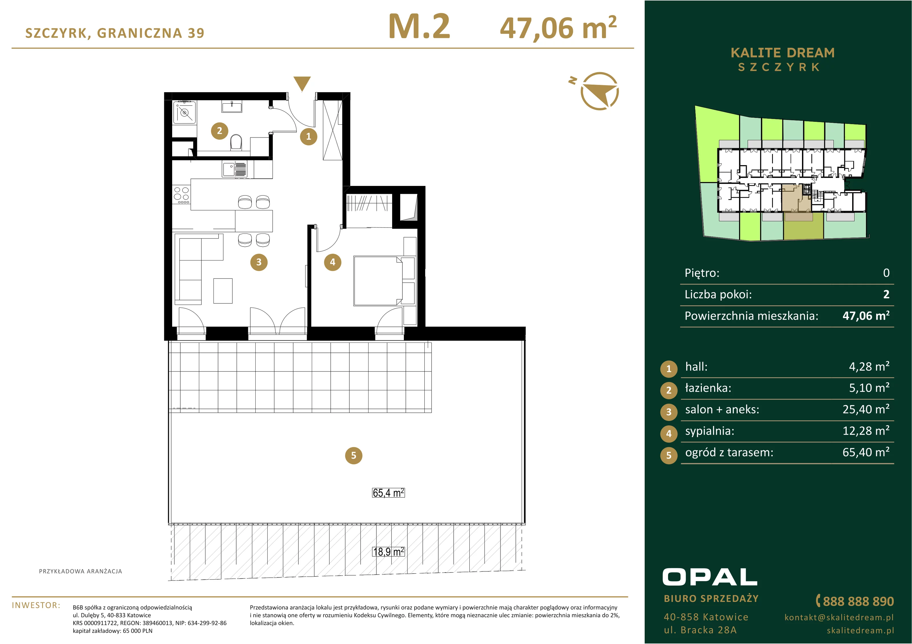 2 pokoje, mieszkanie 47,06 m², parter, oferta nr 2, Skalite Dream, Szczyrk, ul. Graniczna 39