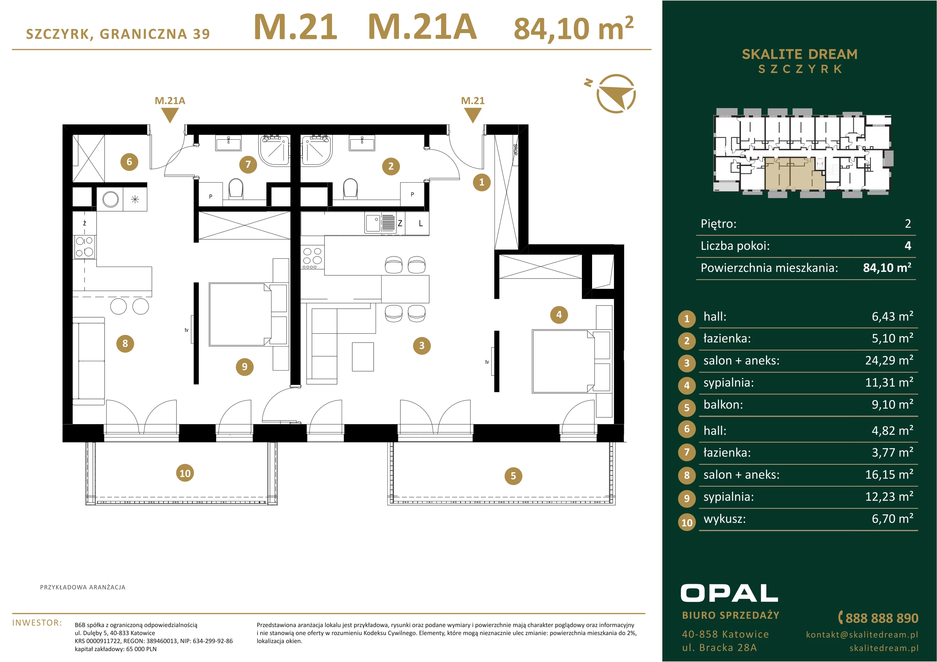 4 pokoje, apartament 84,10 m², piętro 2, oferta nr 21/21a, Skalite Dream, Szczyrk, ul. Graniczna 39