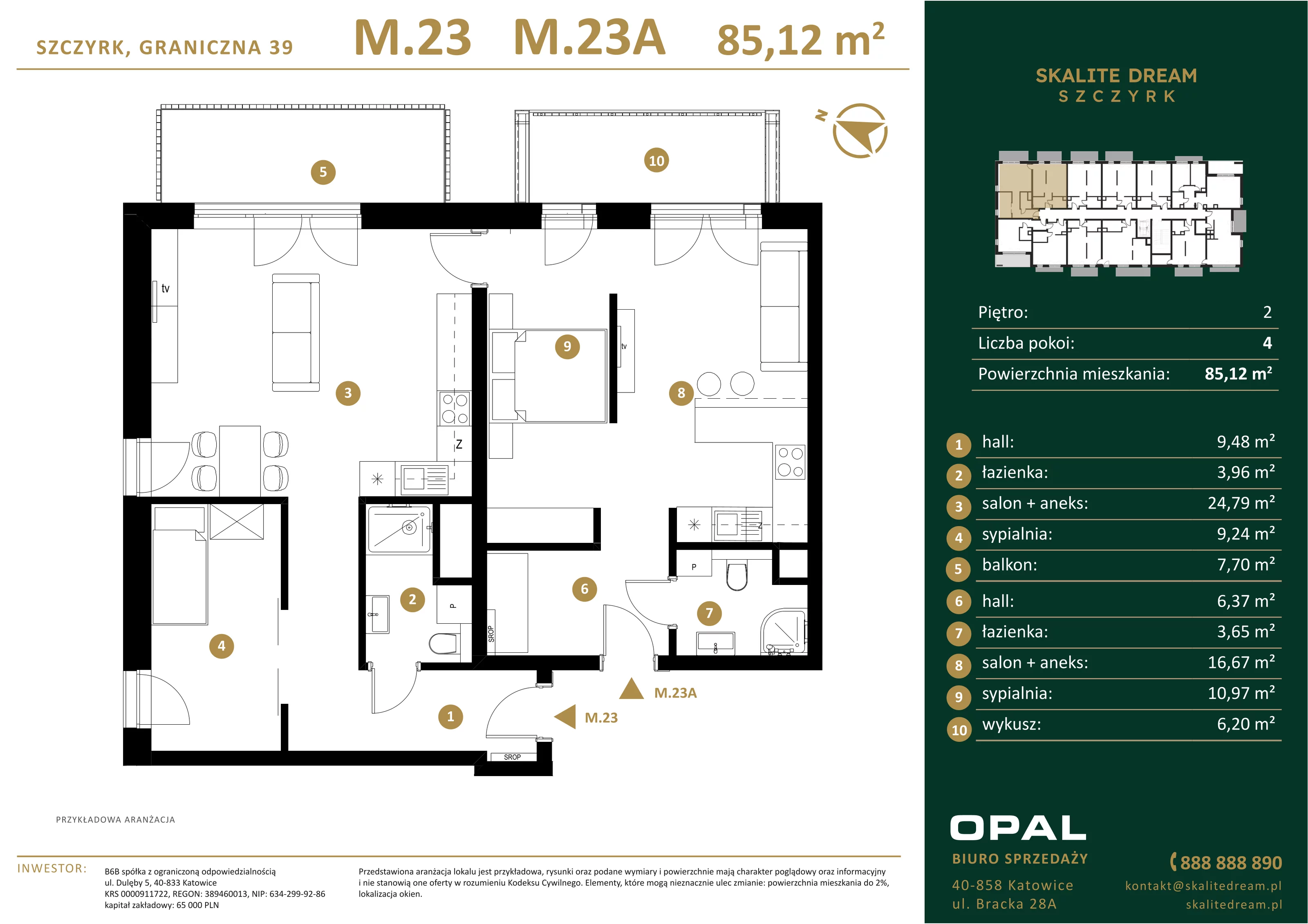 4 pokoje, mieszkanie 85,12 m², piętro 2, oferta nr 23/23a, Skalite Dream, Szczyrk, ul. Graniczna 39