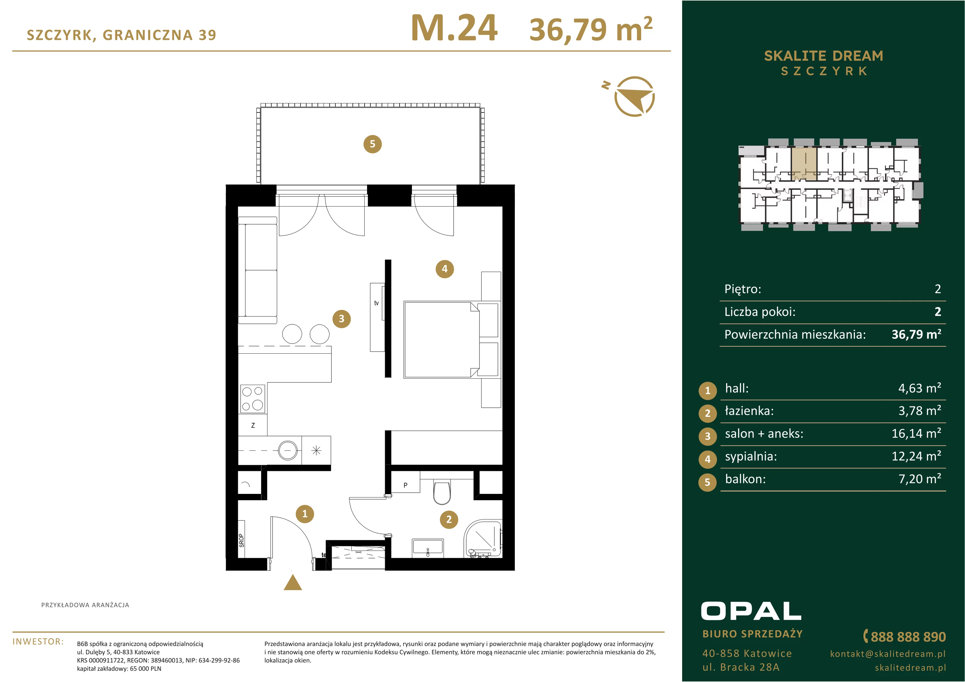 2 pokoje, mieszkanie 36,79 m², piętro 2, oferta nr 24, Skalite Dream, Szczyrk, ul. Graniczna 39