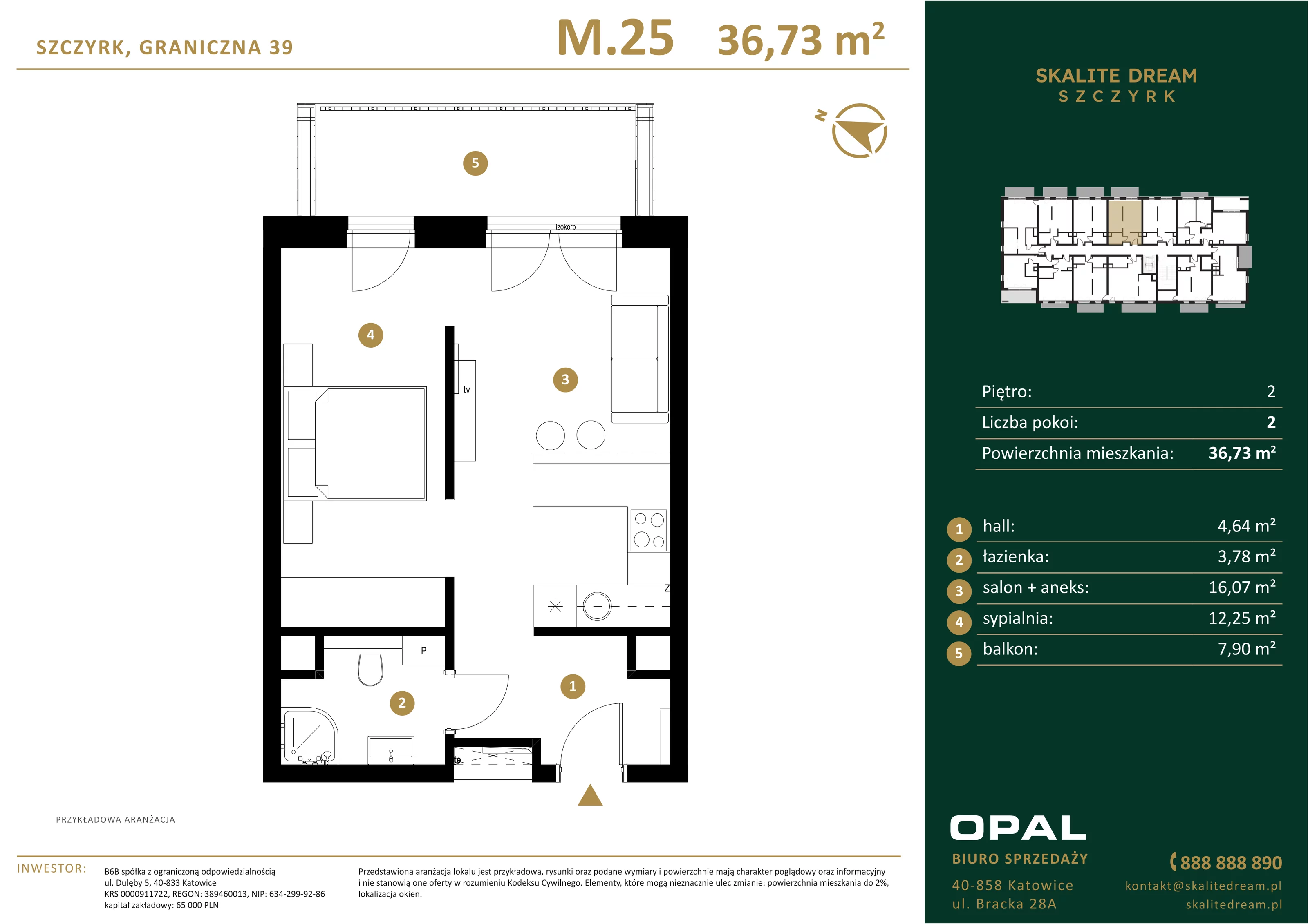 2 pokoje, mieszkanie 36,73 m², piętro 2, oferta nr 25, Skalite Dream, Szczyrk, ul. Graniczna 39