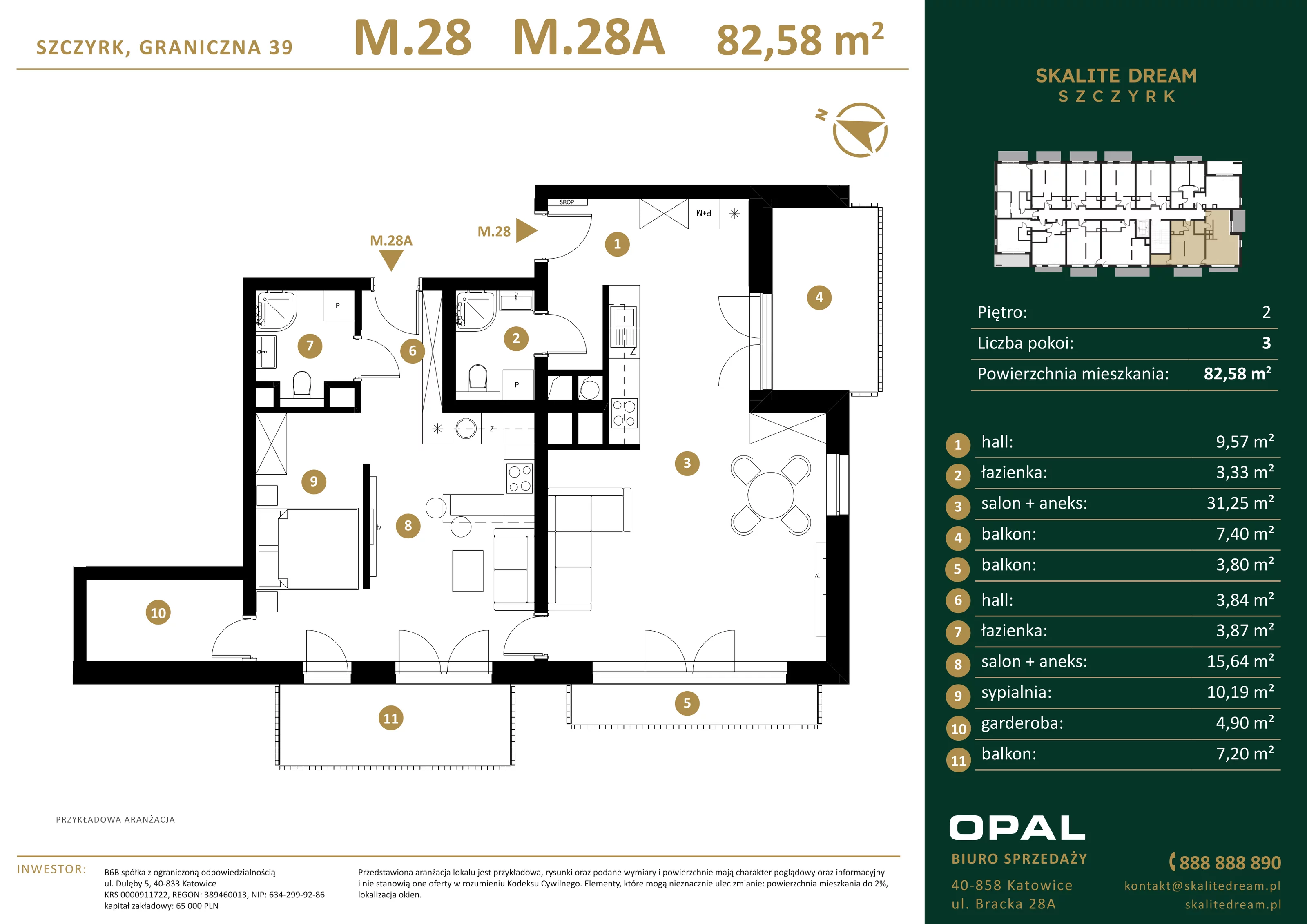3 pokoje, mieszkanie 82,58 m², piętro 2, oferta nr 28/28a, Skalite Dream, Szczyrk, ul. Graniczna 39