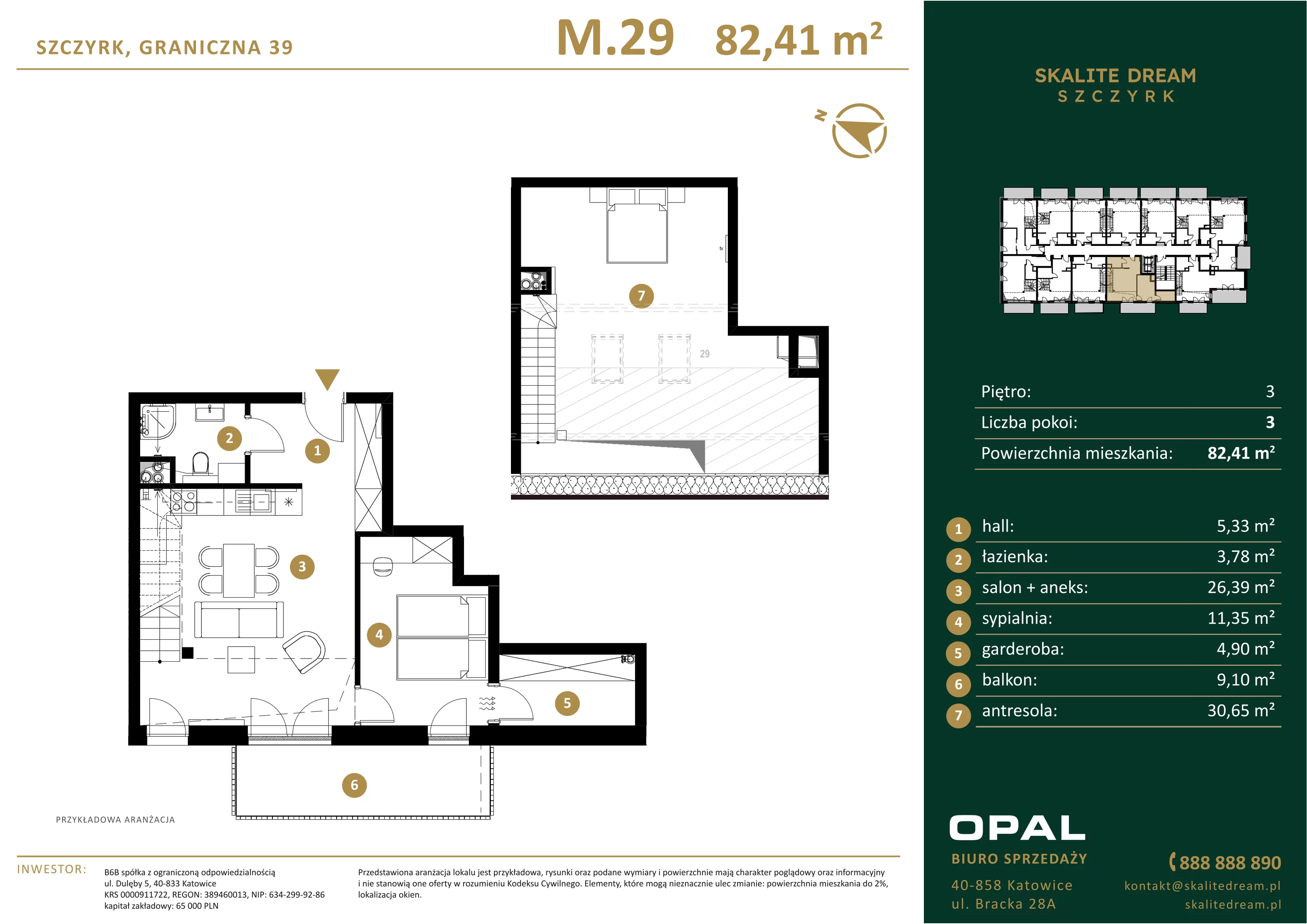 3 pokoje, mieszkanie 82,41 m², piętro 3, oferta nr 29, Skalite Dream, Szczyrk, ul. Graniczna 39