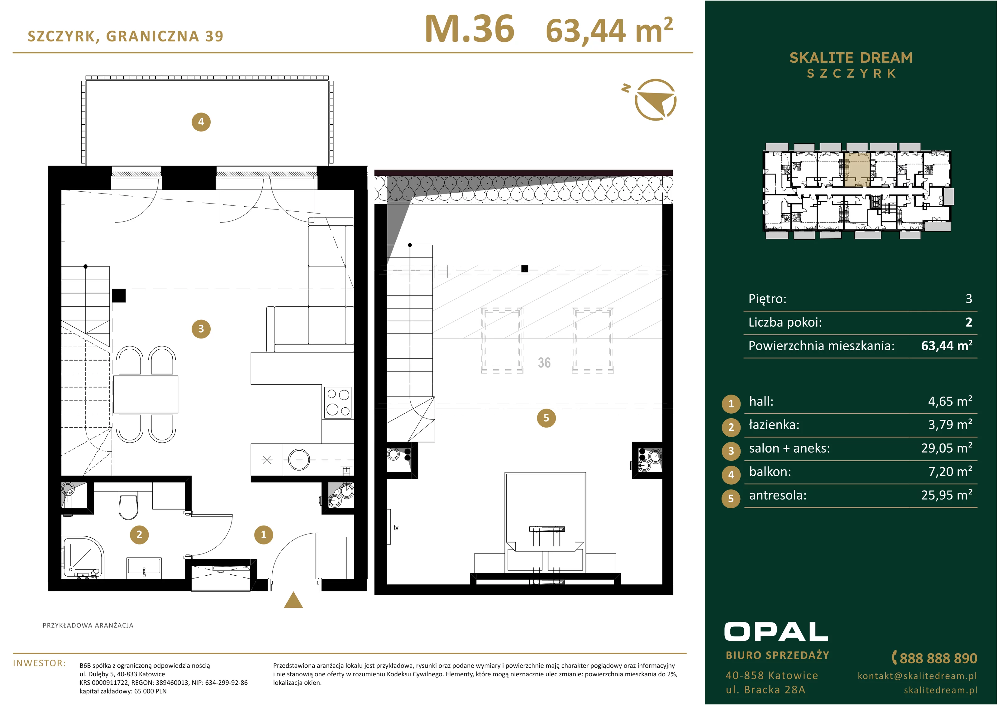 2 pokoje, mieszkanie 63,44 m², piętro 3, oferta nr 36, Skalite Dream, Szczyrk, ul. Graniczna 39