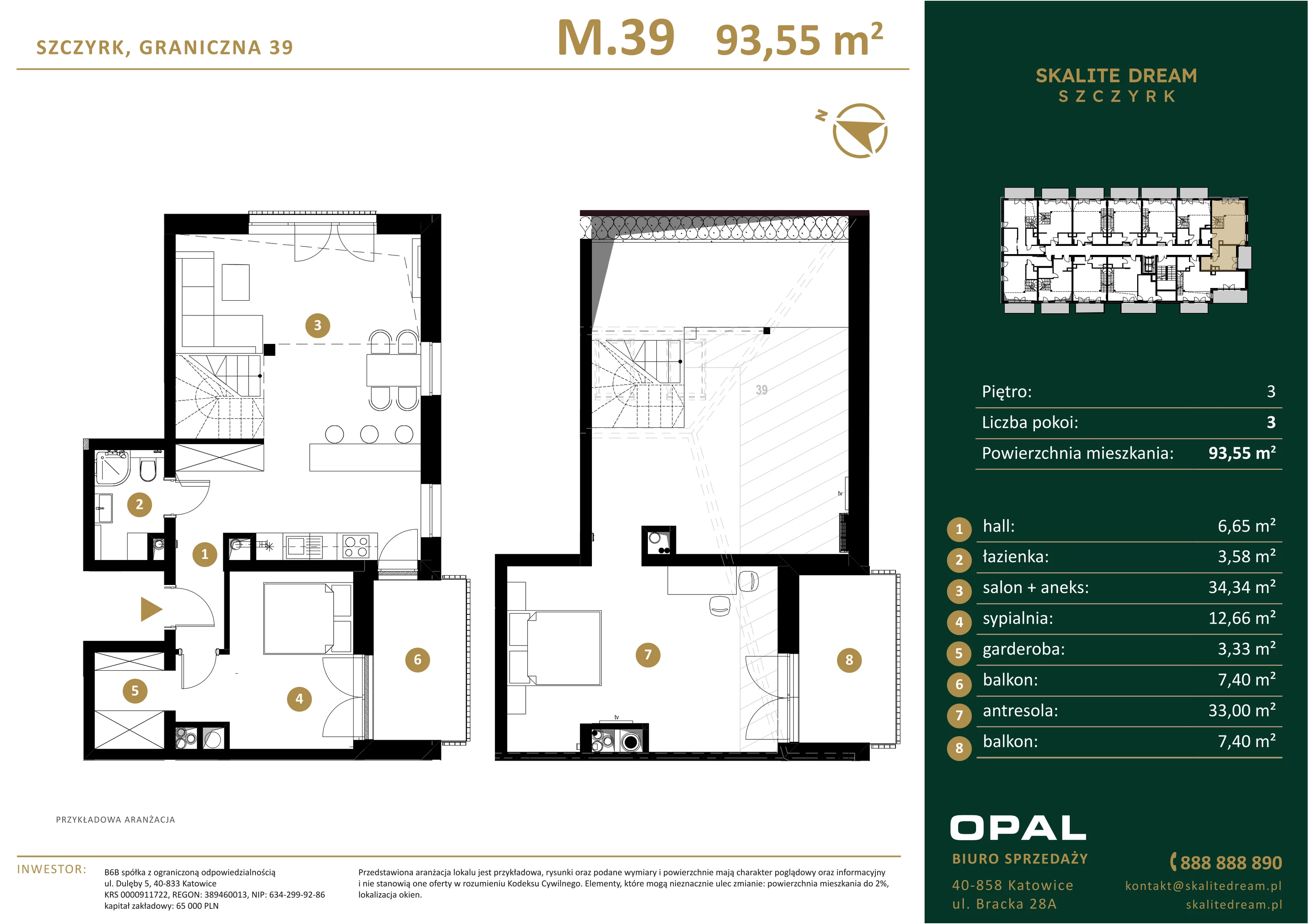 3 pokoje, mieszkanie 93,55 m², piętro 3, oferta nr 39, Skalite Dream, Szczyrk, ul. Graniczna 39