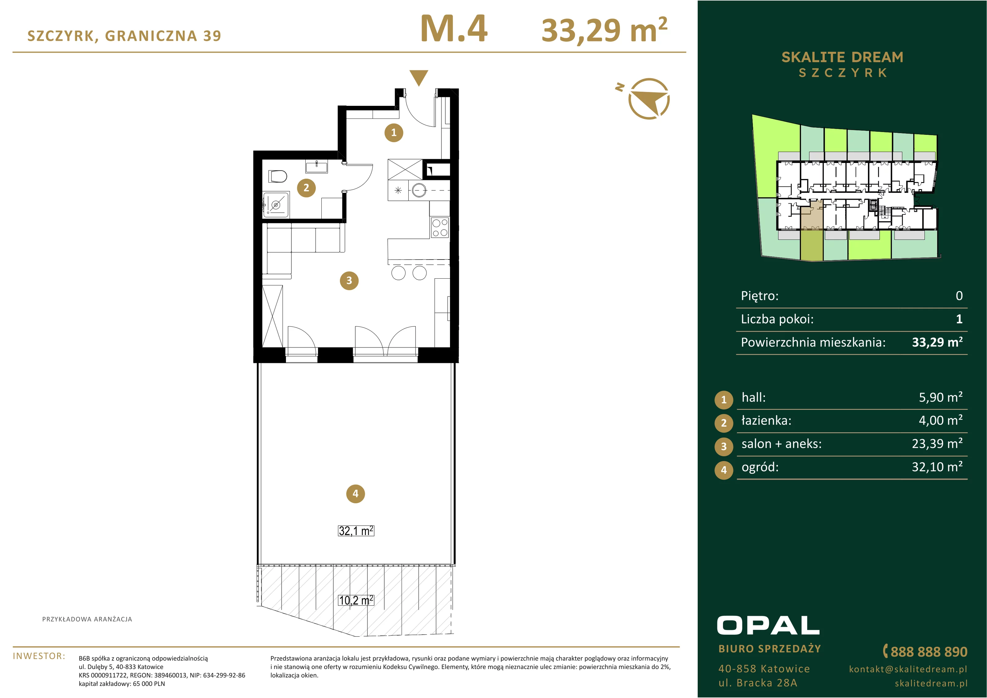 1 pokój, mieszkanie 33,29 m², parter, oferta nr 4, Skalite Dream, Szczyrk, ul. Graniczna 39