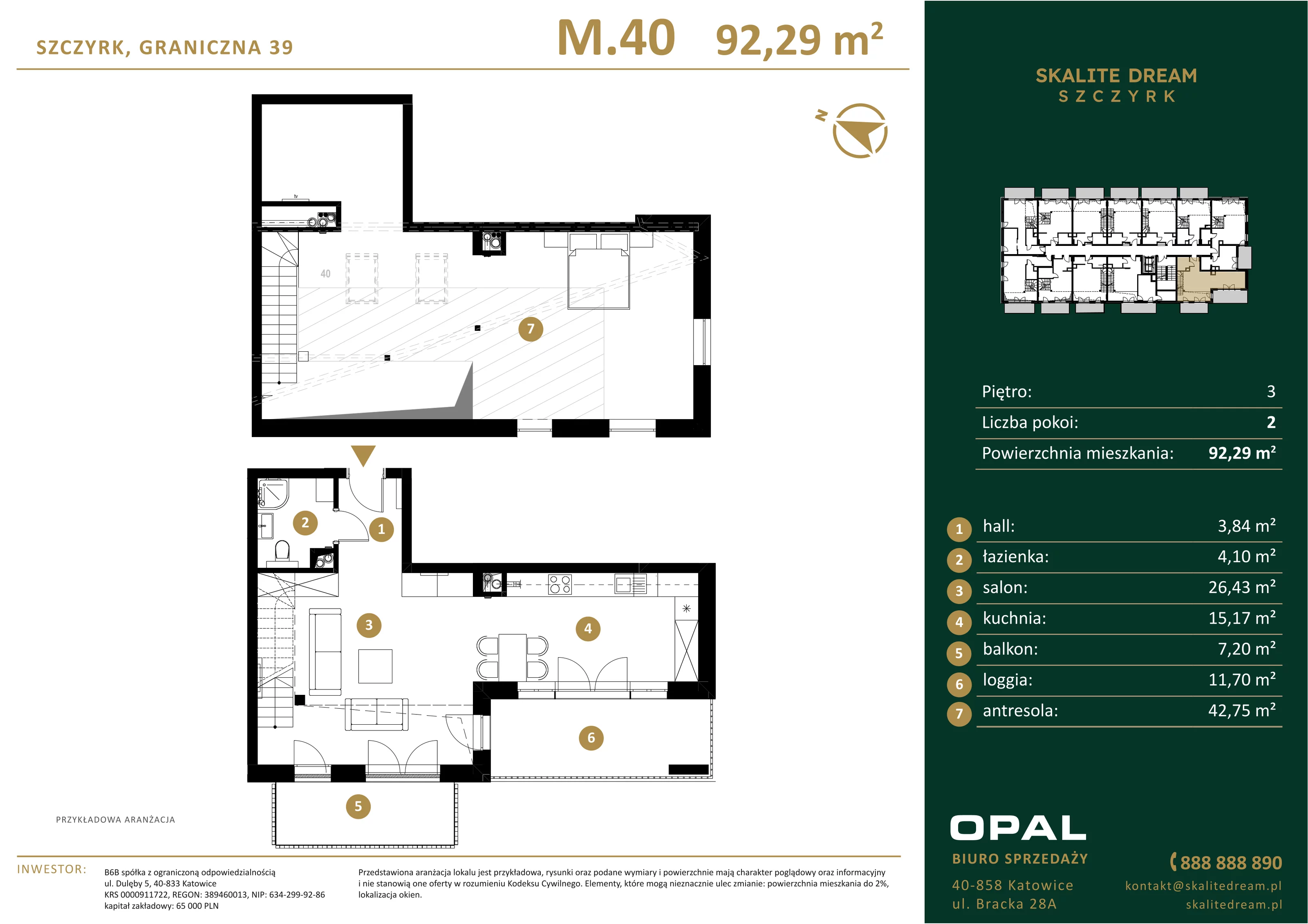 2 pokoje, mieszkanie 92,29 m², piętro 3, oferta nr 40, Skalite Dream, Szczyrk, ul. Graniczna 39