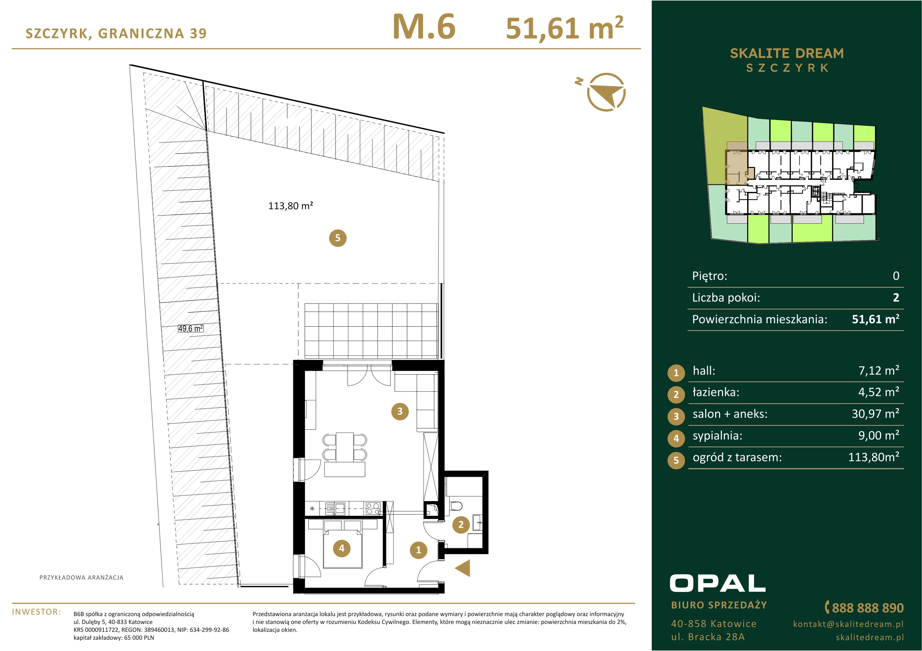 2 pokoje, mieszkanie 51,61 m², parter, oferta nr 6, Skalite Dream, Szczyrk, ul. Graniczna 39