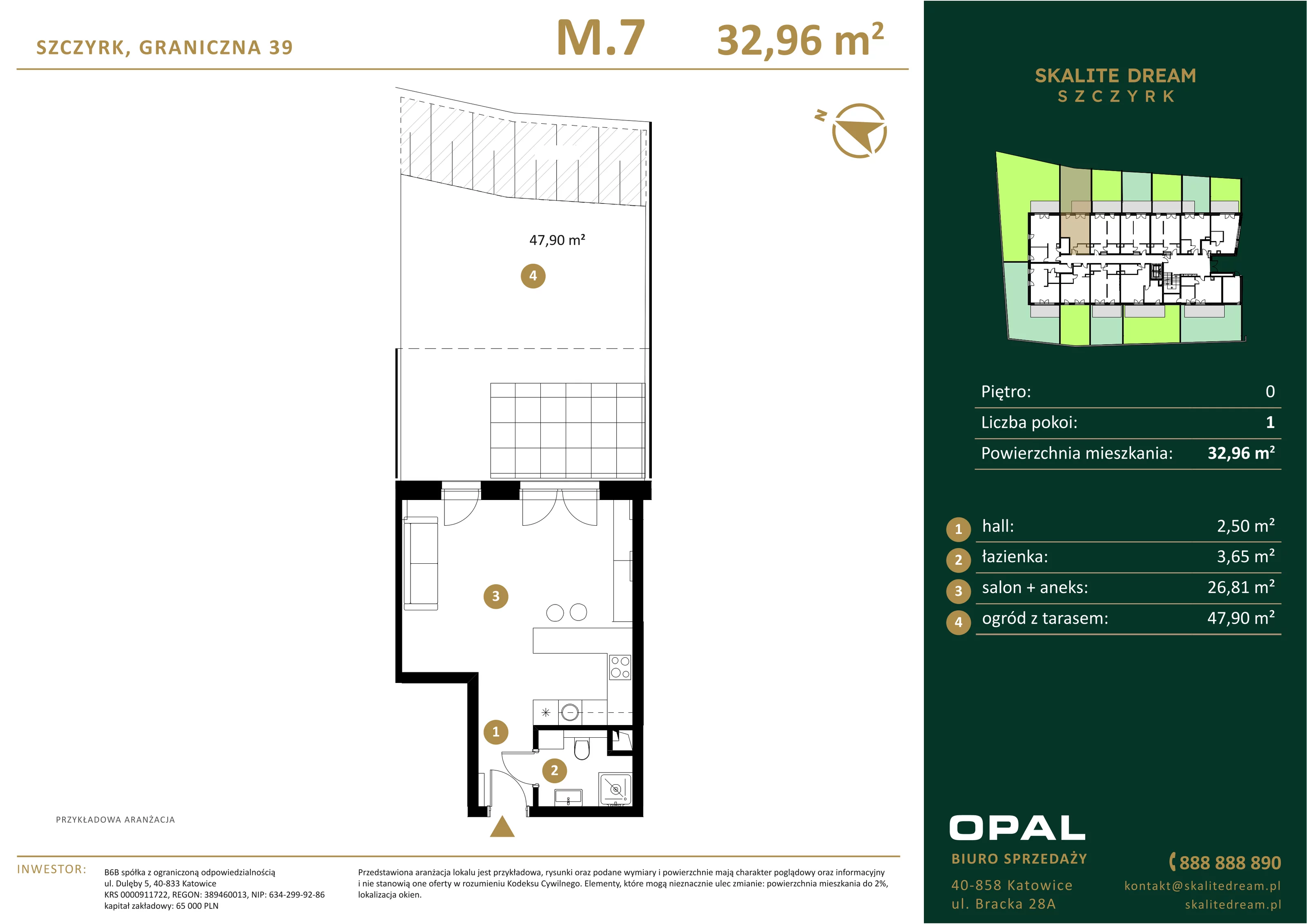 1 pokój, mieszkanie 32,96 m², parter, oferta nr 7, Skalite Dream, Szczyrk, ul. Graniczna 39