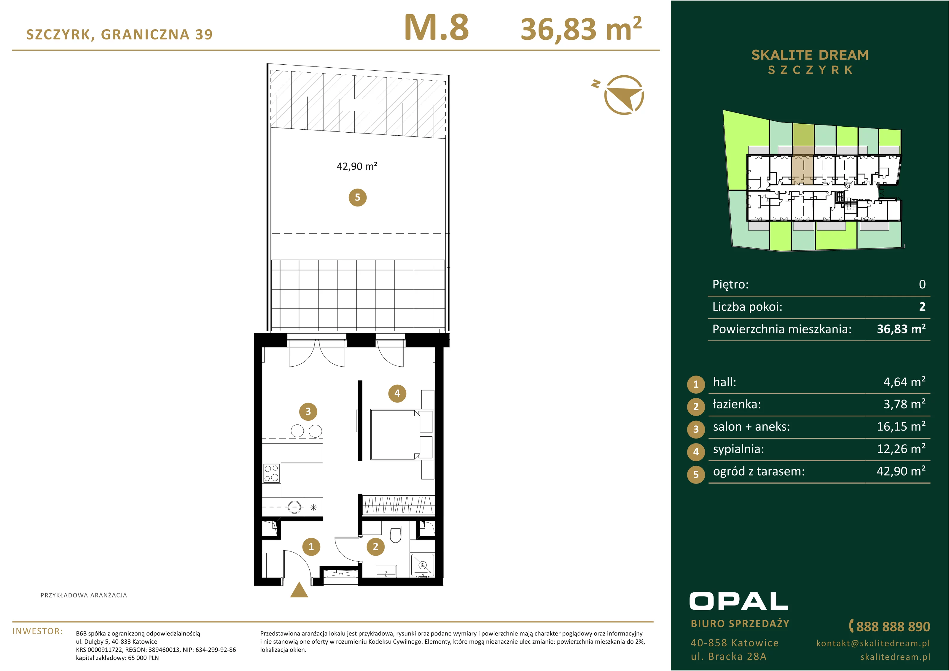 2 pokoje, mieszkanie 36,83 m², parter, oferta nr 8, Skalite Dream, Szczyrk, ul. Graniczna 39