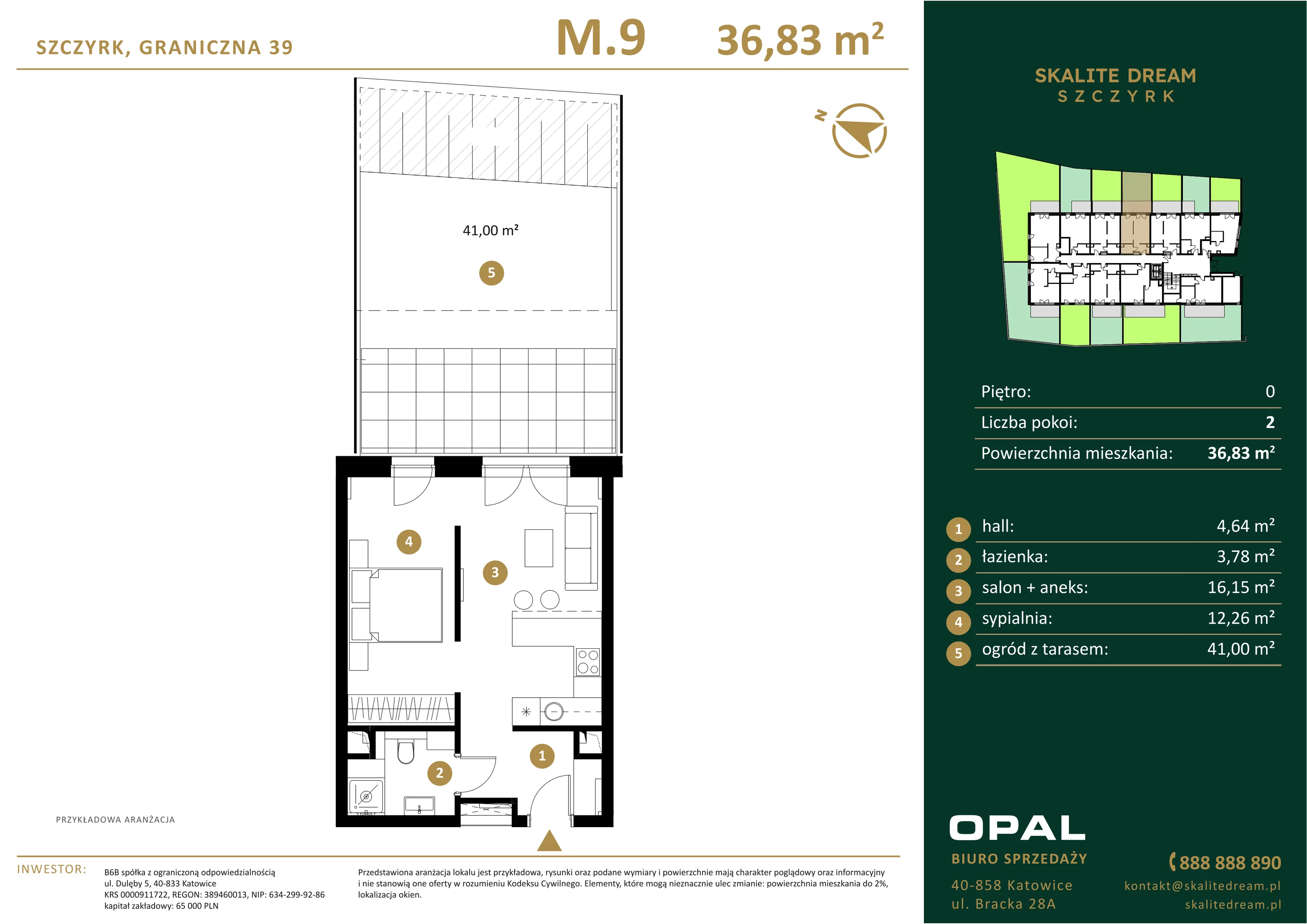 2 pokoje, mieszkanie 36,83 m², parter, oferta nr 9, Skalite Dream, Szczyrk, ul. Graniczna 39