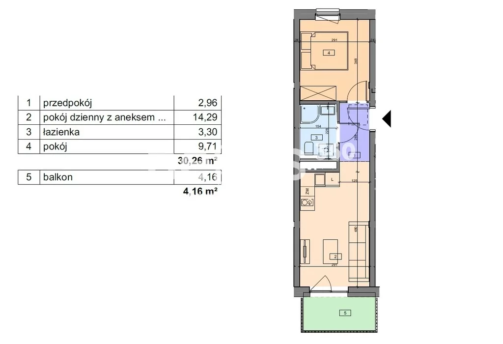 2 pokoje, mieszkanie 30,26 m², piętro 1, oferta nr , 48/17137/OMS, Iwiny, Brochowska