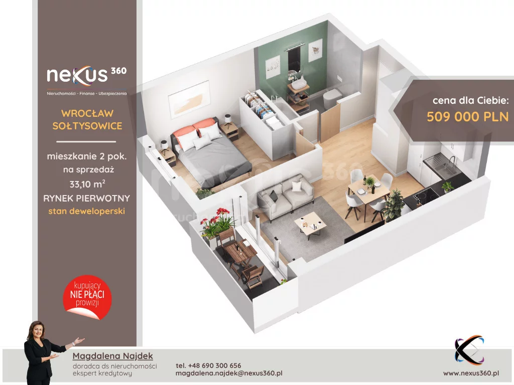 2 pokoje, mieszkanie 33,10 m², piętro 2, oferta nr , 120/17137/OMS, Wrocław, Sołtysowice, Lothara Herbsta