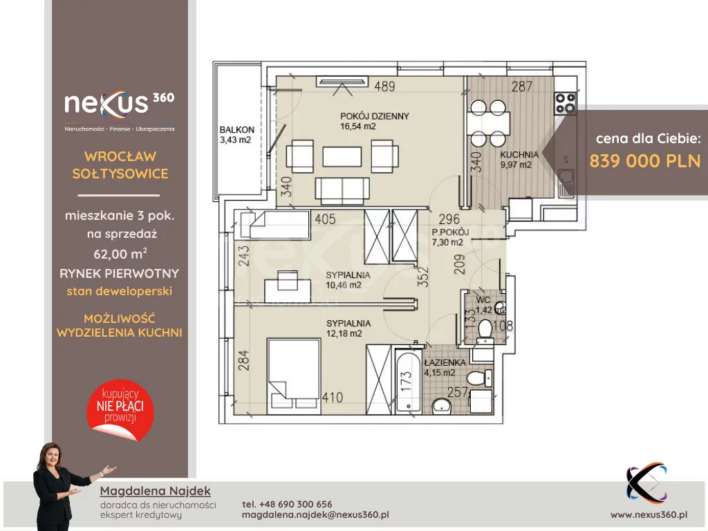 3 pokoje, mieszkanie 62,00 m², piętro 3, oferta nr , 121/17137/OMS, Wrocław, Sołtysowice, Lothara Herbsta
