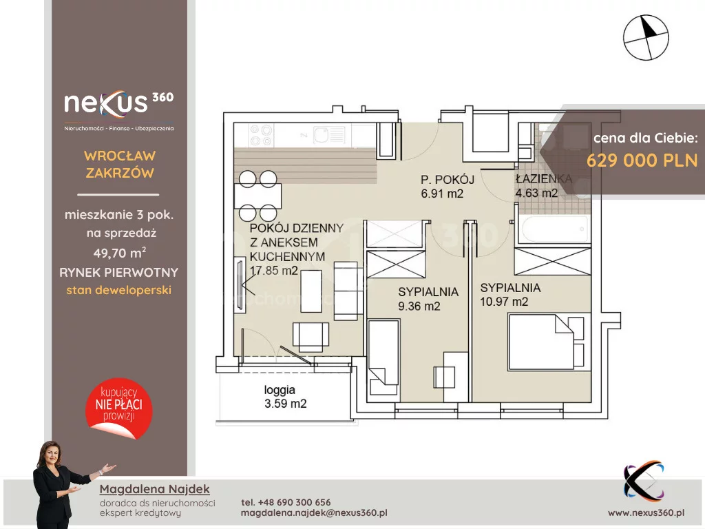 3 pokoje, mieszkanie 49,70 m², piętro 1, oferta nr , 123/17137/OMS, Wrocław, Psie Pole-Zawidawie, Zakrzów, Odolanowska