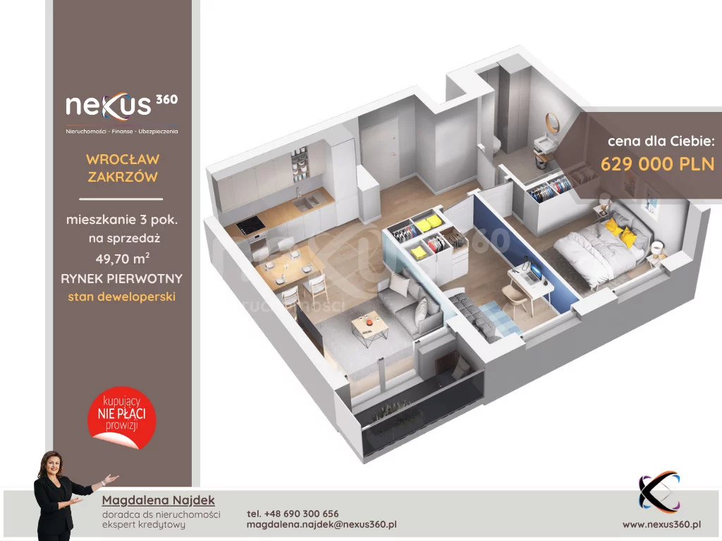 3 pokoje, mieszkanie 49,70 m², piętro 1, oferta nr , 123/17137/OMS, Wrocław, Psie Pole-Zawidawie, Zakrzów, Odolanowska