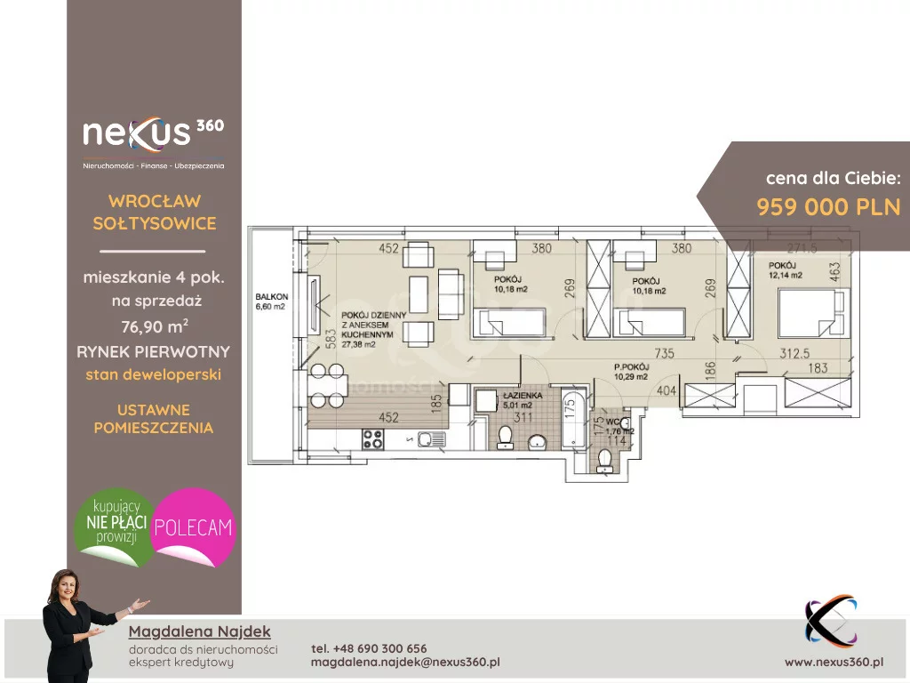 4 pokoje, mieszkanie 76,90 m², piętro 1, oferta nr , 122/17137/OMS, Wrocław, Sołtysowice, Lothara Herbsta