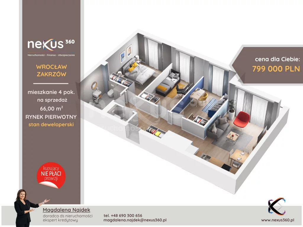 4 pokoje, mieszkanie 66,00 m², piętro 1, oferta nr , 124/17137/OMS, Wrocław, Psie Pole-Zawidawie, Zakrzów, Odolanowska