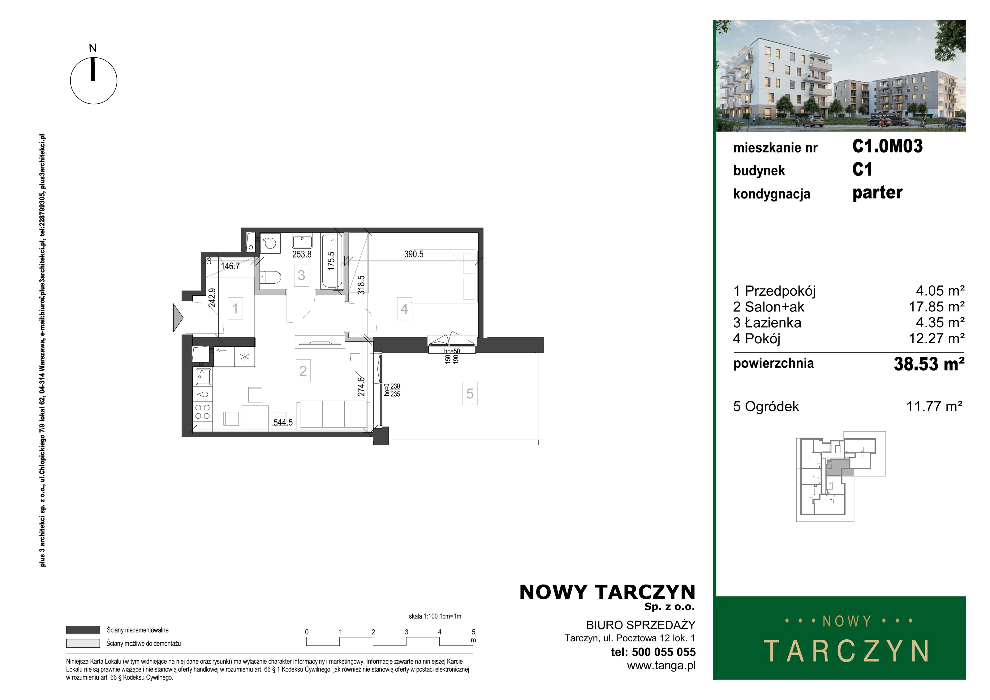 2 pokoje, mieszkanie 38,48 m², parter, oferta nr C1.0M03, Nowy Tarczyn, Tarczyn, ul. Nowa