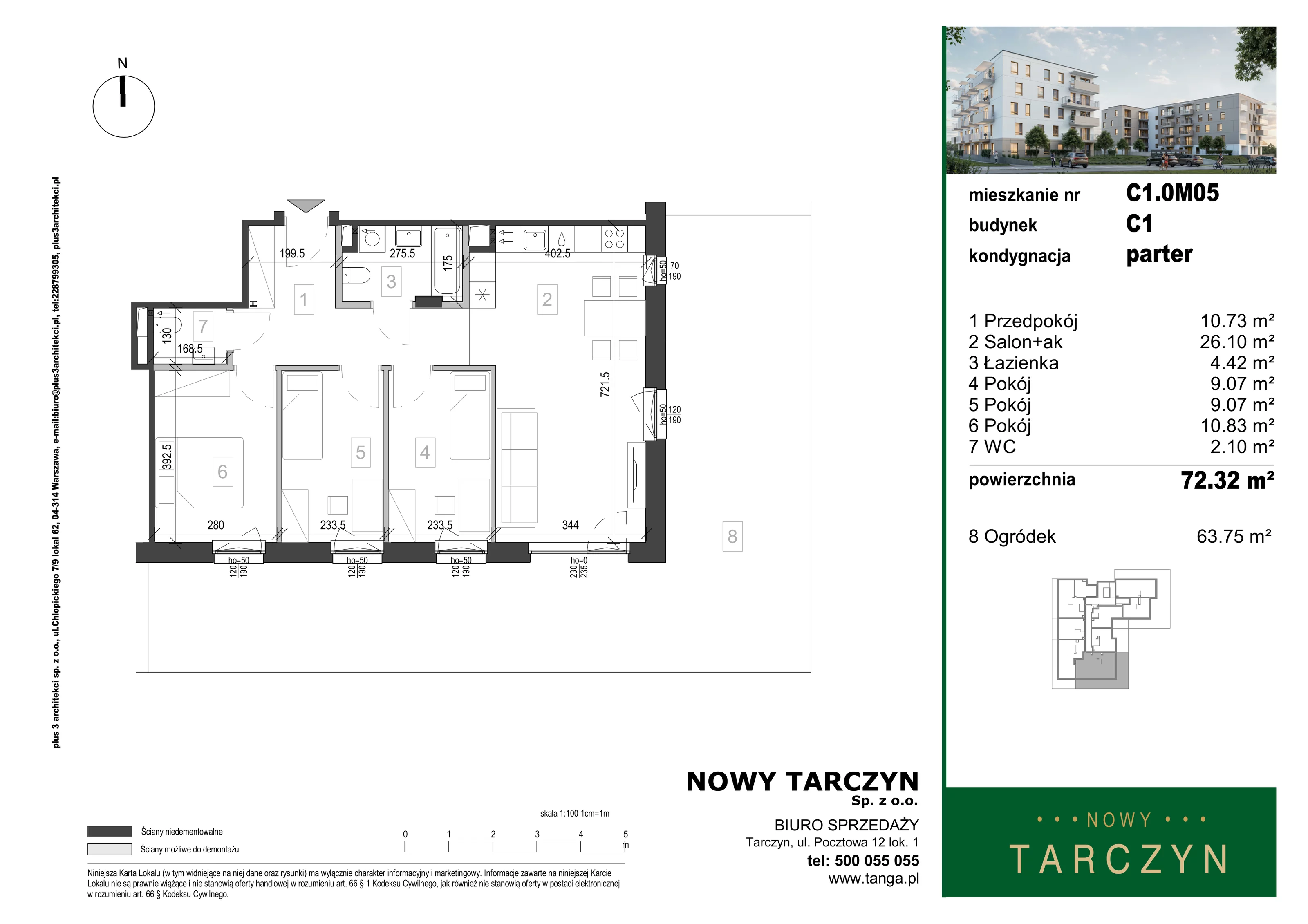 4 pokoje, mieszkanie 72,32 m², parter, oferta nr C1.0M05, Nowy Tarczyn, Tarczyn, ul. Nowa