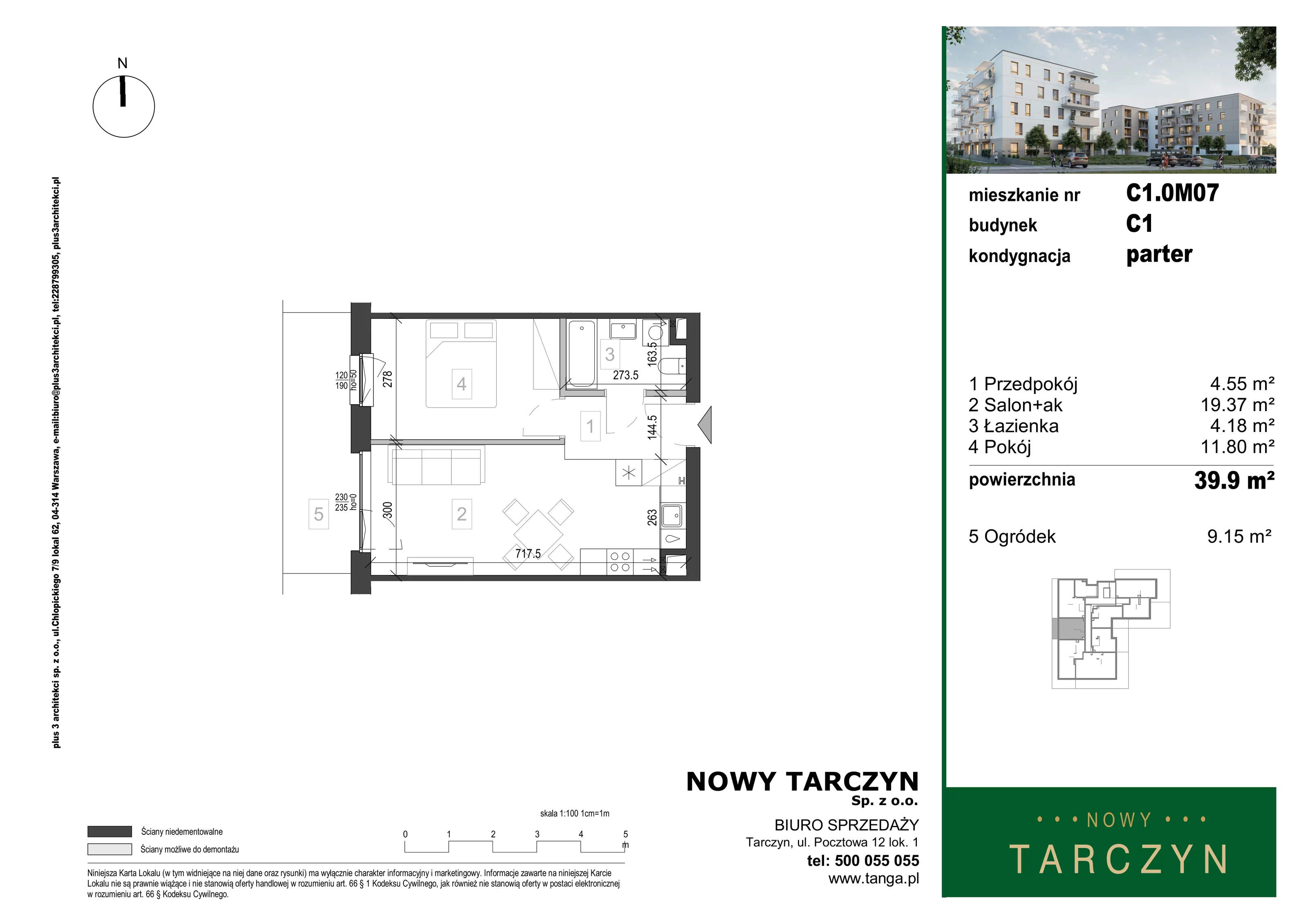 2 pokoje, mieszkanie 39,90 m², parter, oferta nr C1.0M07, Nowy Tarczyn, Tarczyn, ul. Nowa