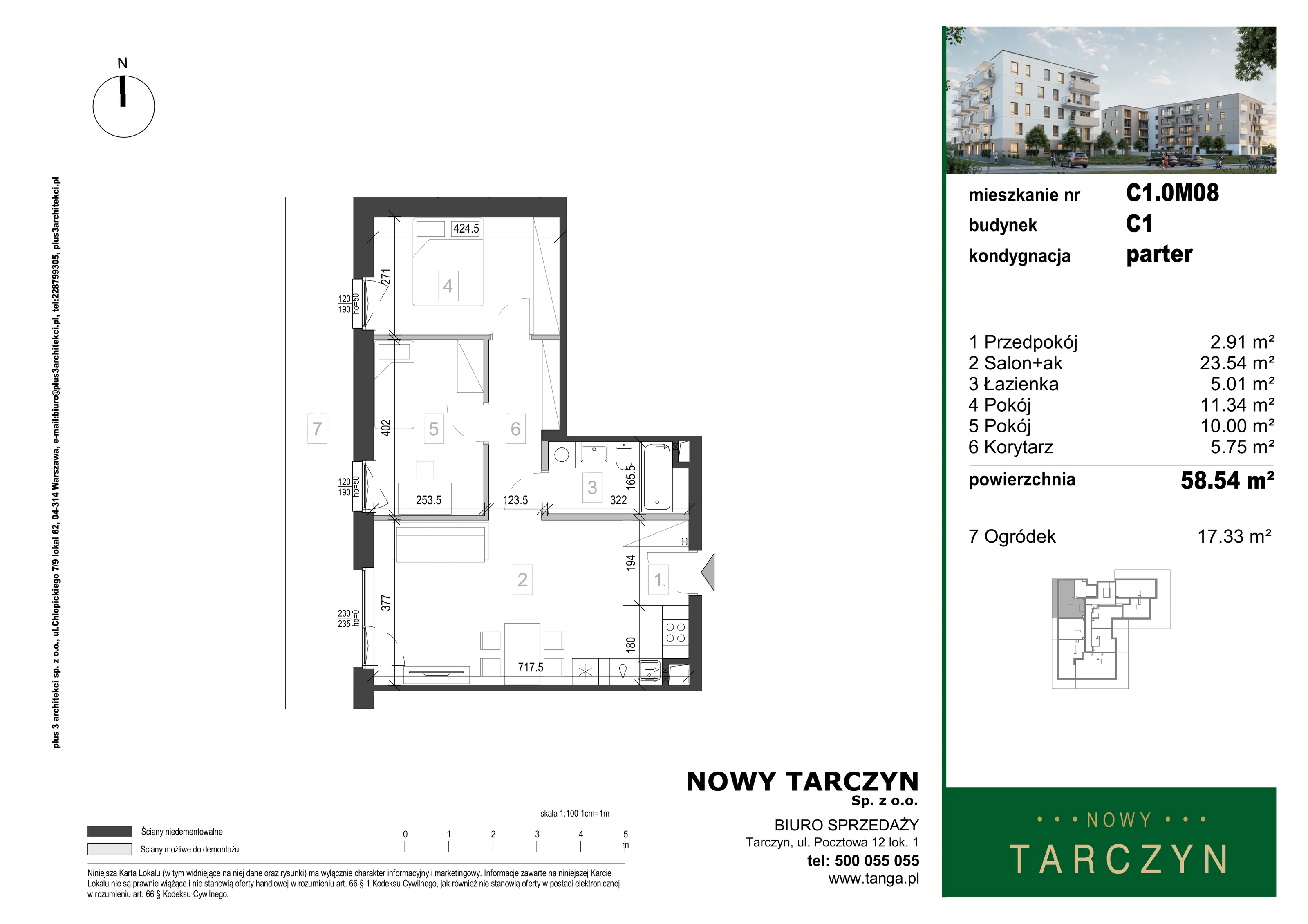 3 pokoje, mieszkanie 58,54 m², parter, oferta nr C1.0M08, Nowy Tarczyn, Tarczyn, ul. Nowa