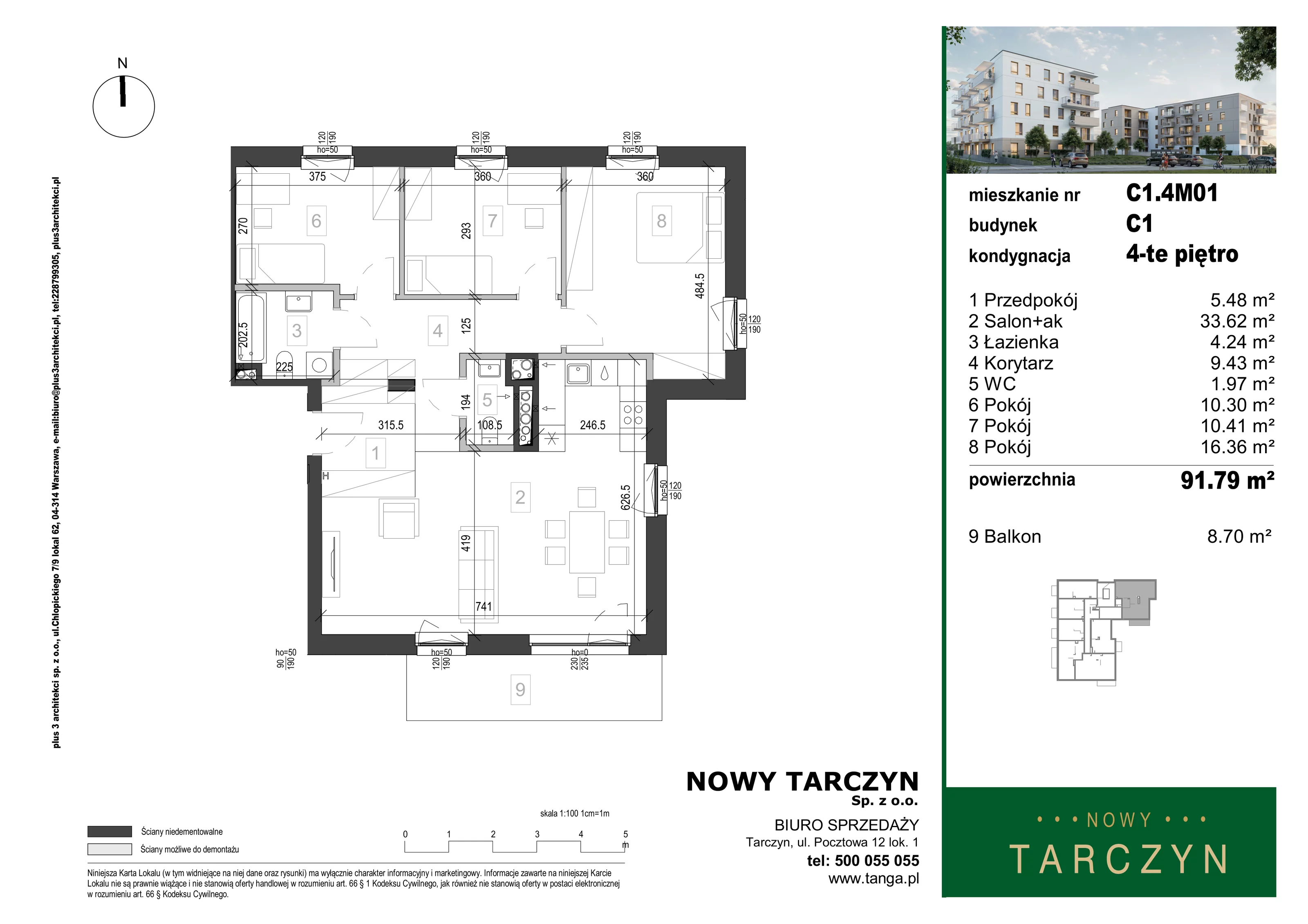 4 pokoje, mieszkanie 91,79 m², piętro 4, oferta nr C1.4M01, Nowy Tarczyn, Tarczyn, ul. Nowa