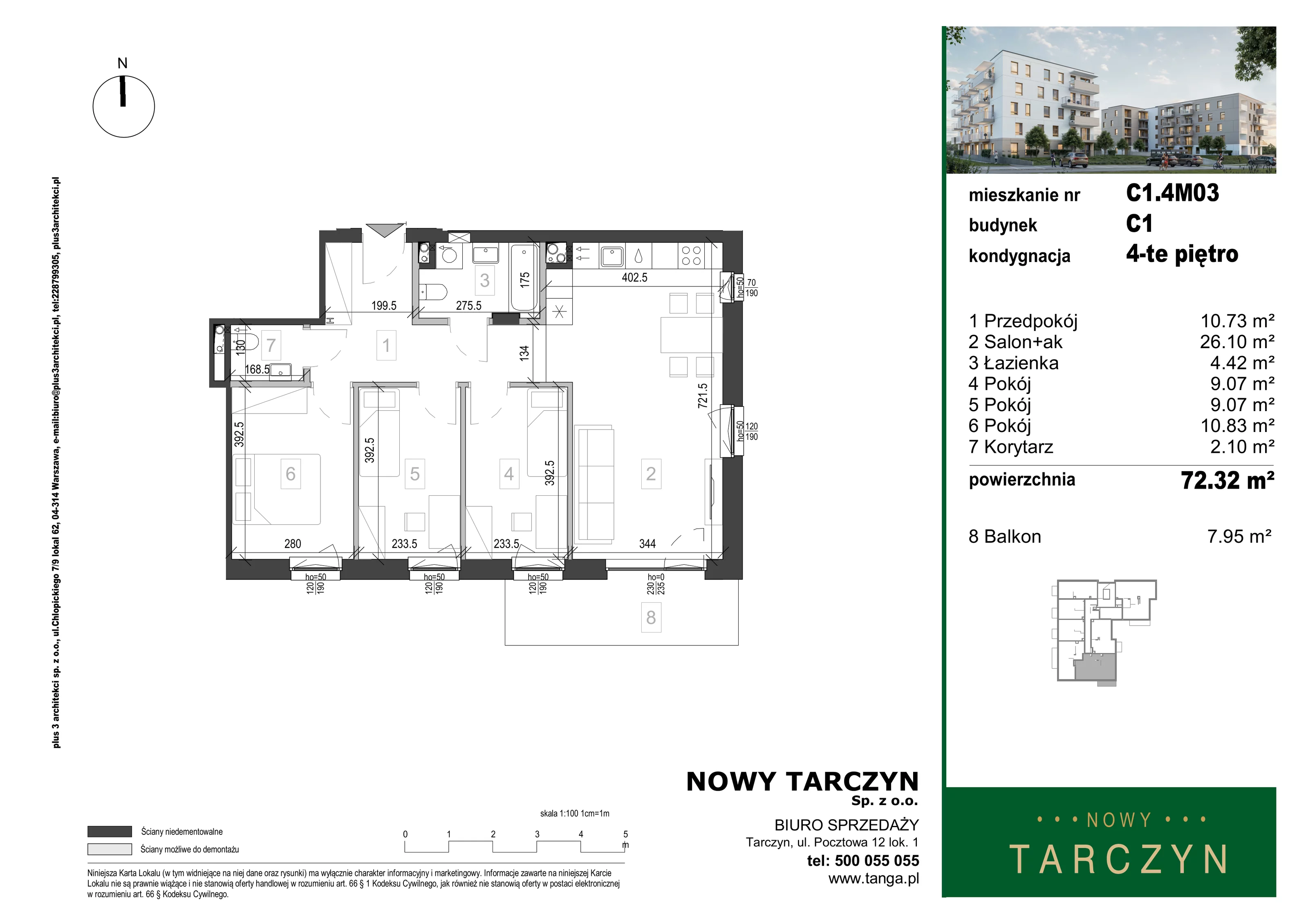 4 pokoje, mieszkanie 73,32 m², piętro 4, oferta nr C1.4M03, Nowy Tarczyn, Tarczyn, ul. Nowa
