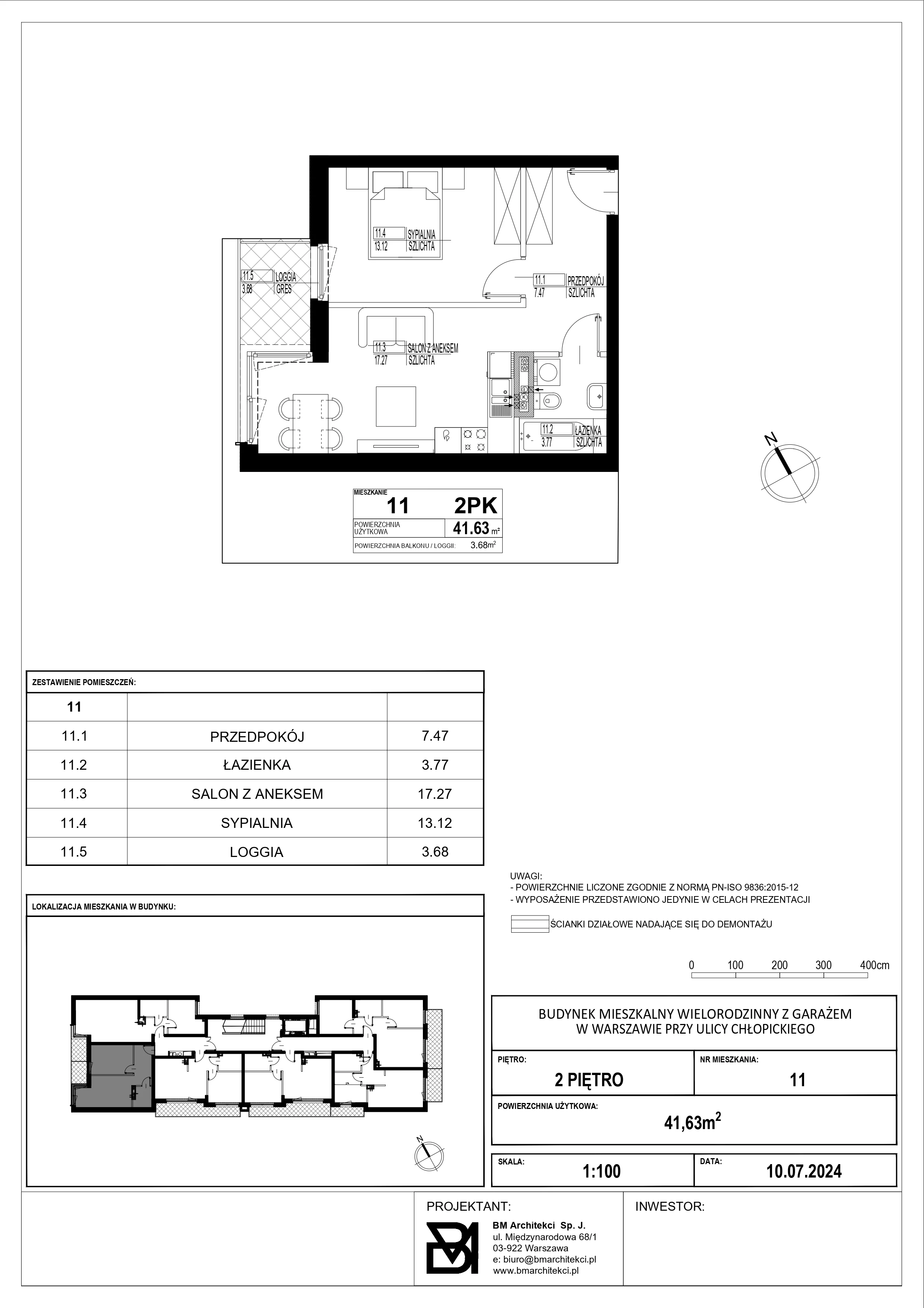 2 pokoje, mieszkanie 41,63 m², piętro 2, oferta nr 11, Stacja Olszynka, Warszawa, Praga Południe, Gocławek, ul. Załęże 14
