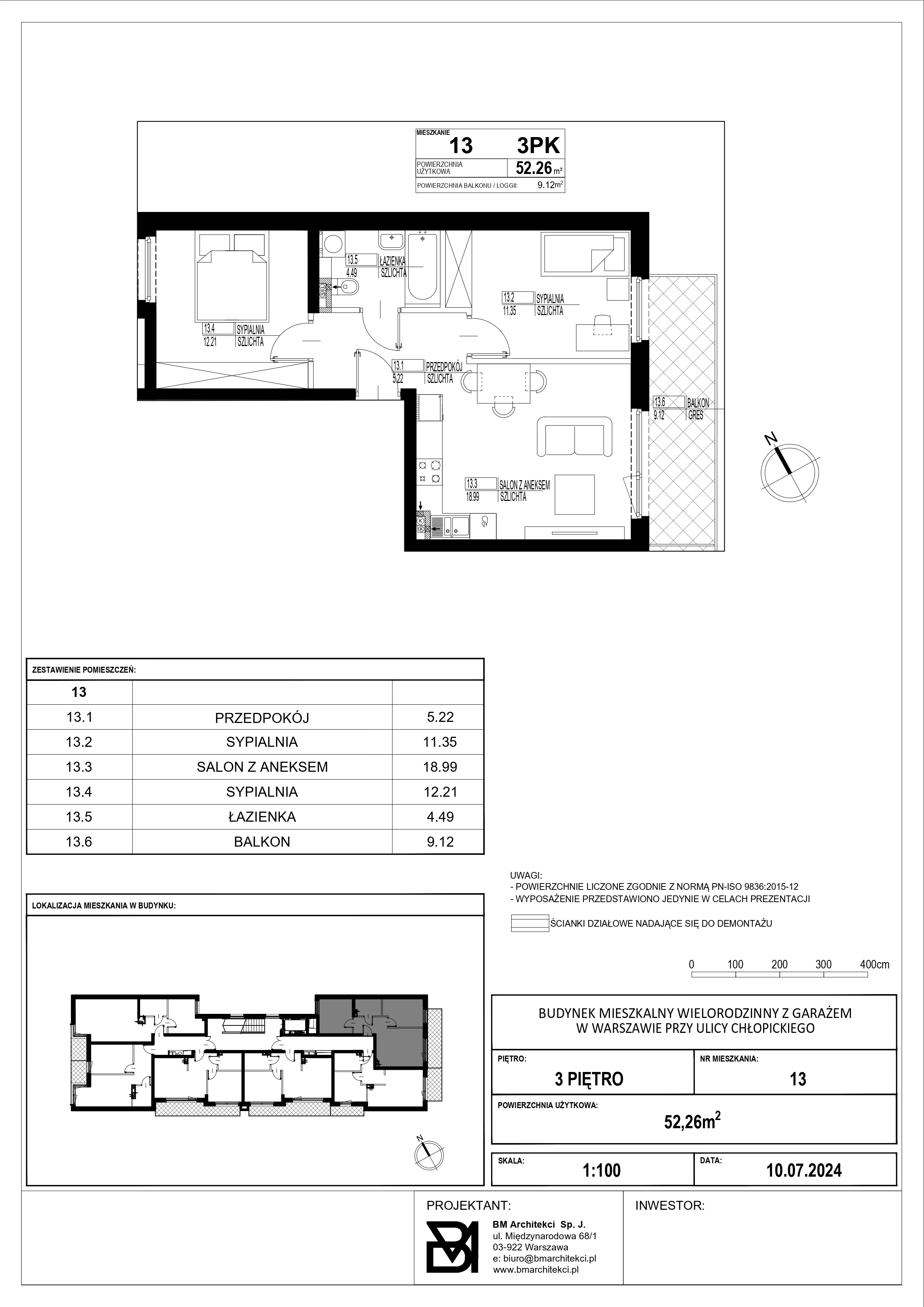 3 pokoje, mieszkanie 52,26 m², piętro 3, oferta nr 13, Stacja Olszynka, Warszawa, Praga Południe, Gocławek, ul. Załęże 14