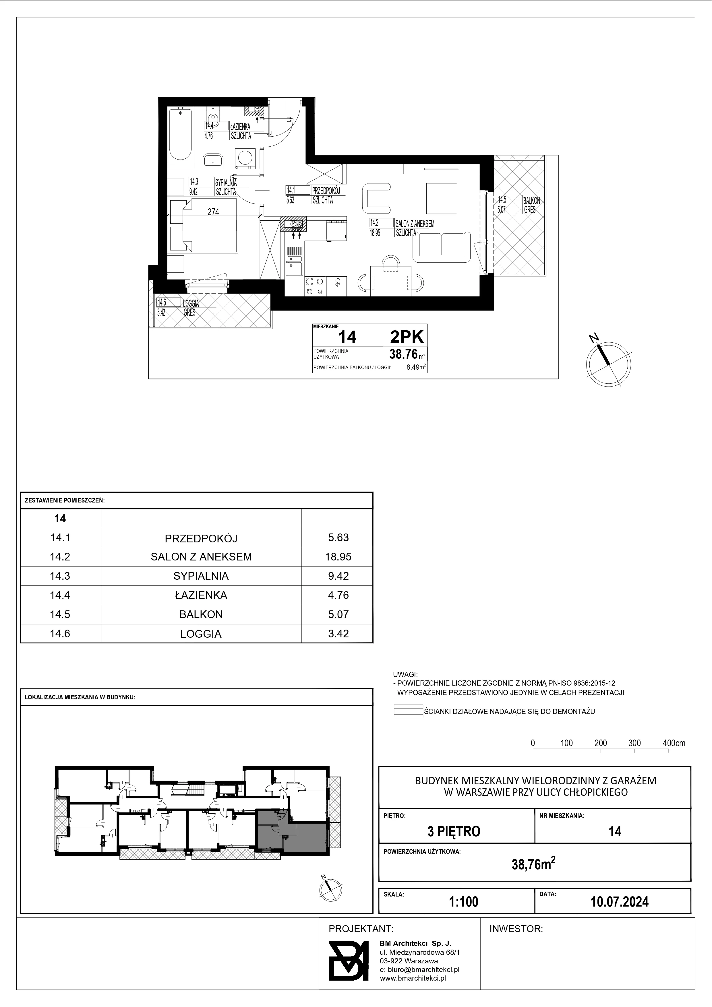 2 pokoje, mieszkanie 38,76 m², piętro 3, oferta nr 14, Stacja Olszynka, Warszawa, Praga Południe, Gocławek, ul. Załęże 14