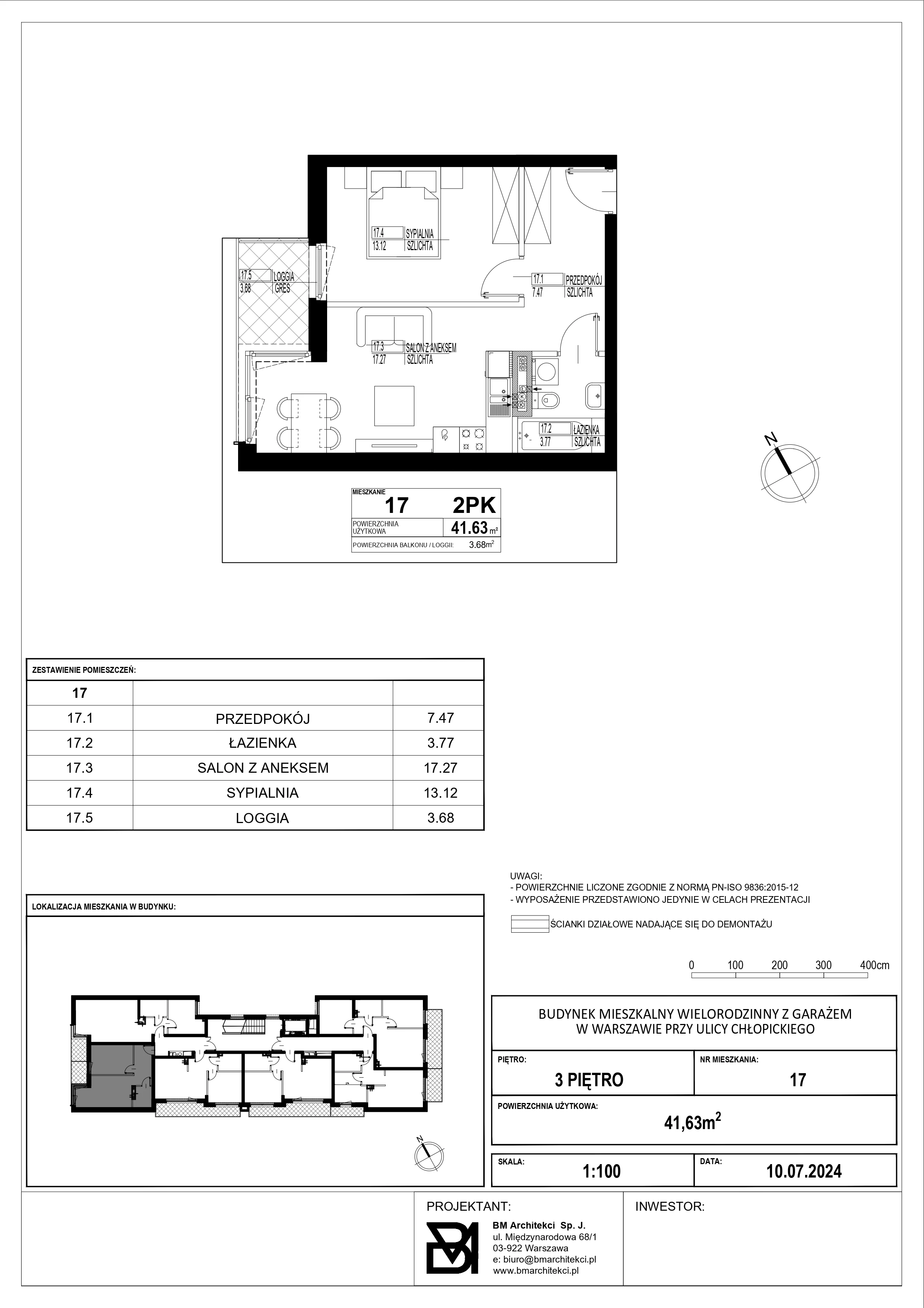 2 pokoje, mieszkanie 41,63 m², piętro 3, oferta nr 17, Stacja Olszynka, Warszawa, Praga Południe, Gocławek, ul. Załęże 14