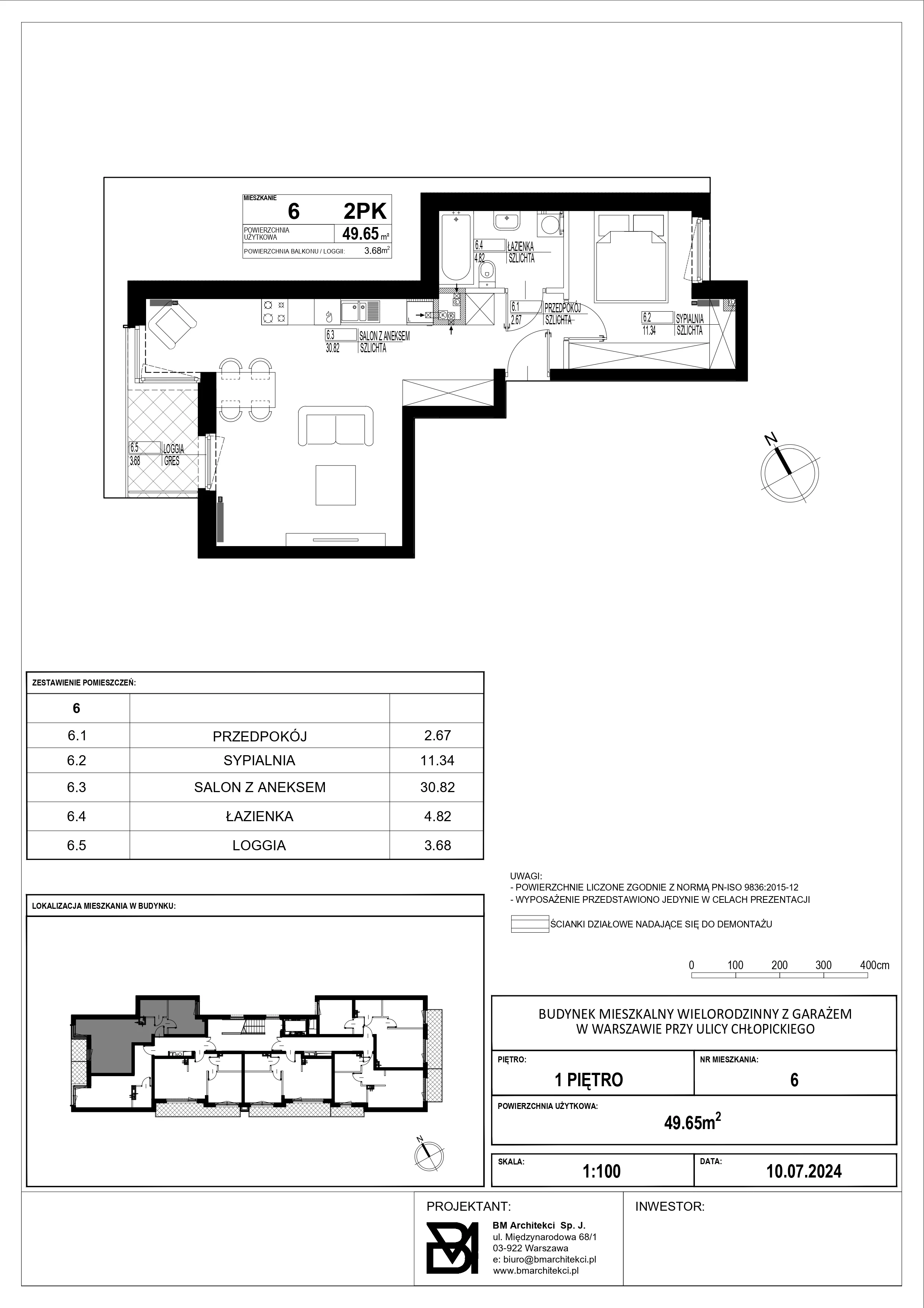 2 pokoje, mieszkanie 49,65 m², piętro 1, oferta nr 6, Stacja Olszynka, Warszawa, Praga Południe, Gocławek, ul. Załęże 14