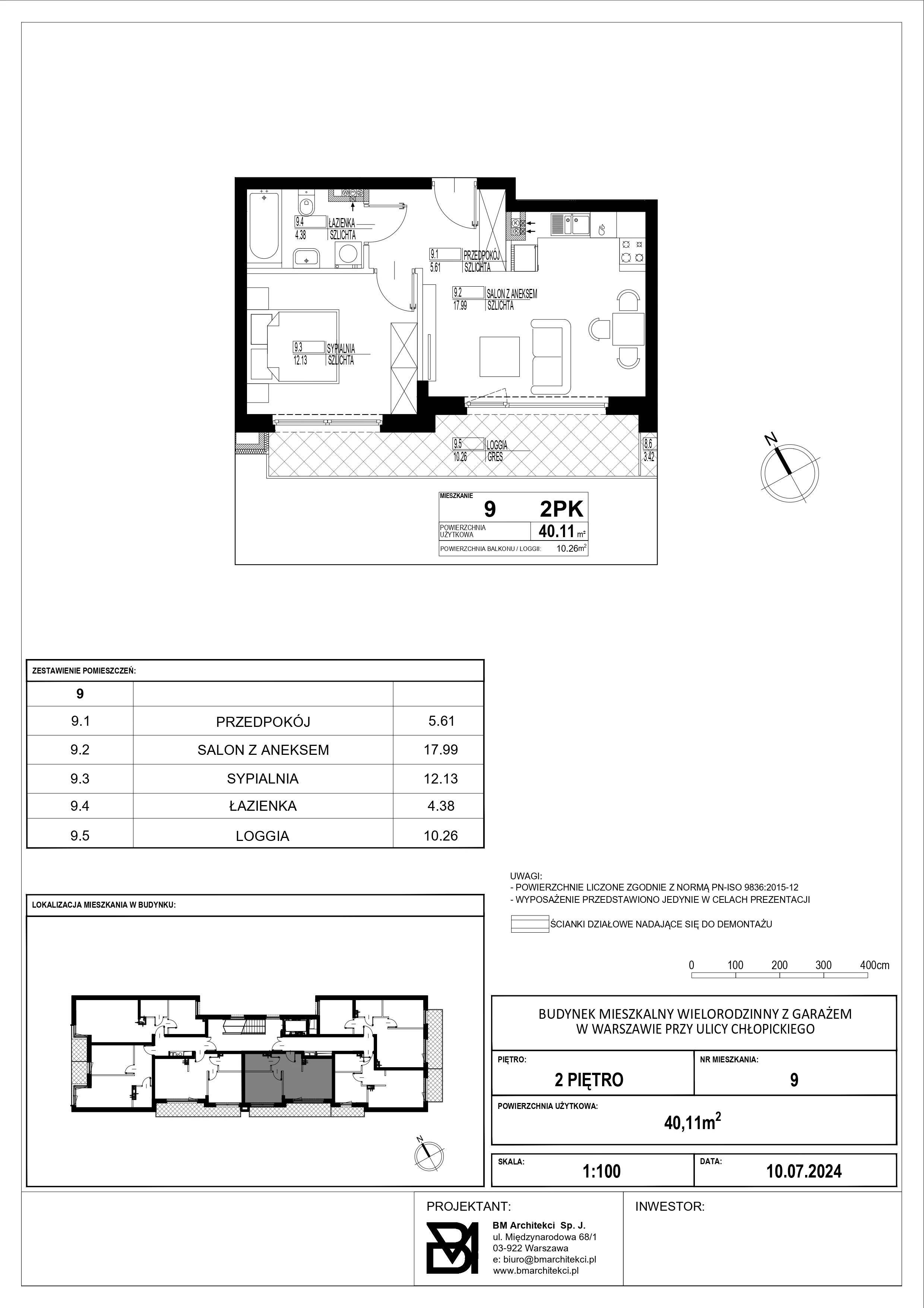2 pokoje, mieszkanie 40,11 m², piętro 2, oferta nr 9, Stacja Olszynka, Warszawa, Praga Południe, Gocławek, ul. Załęże 14