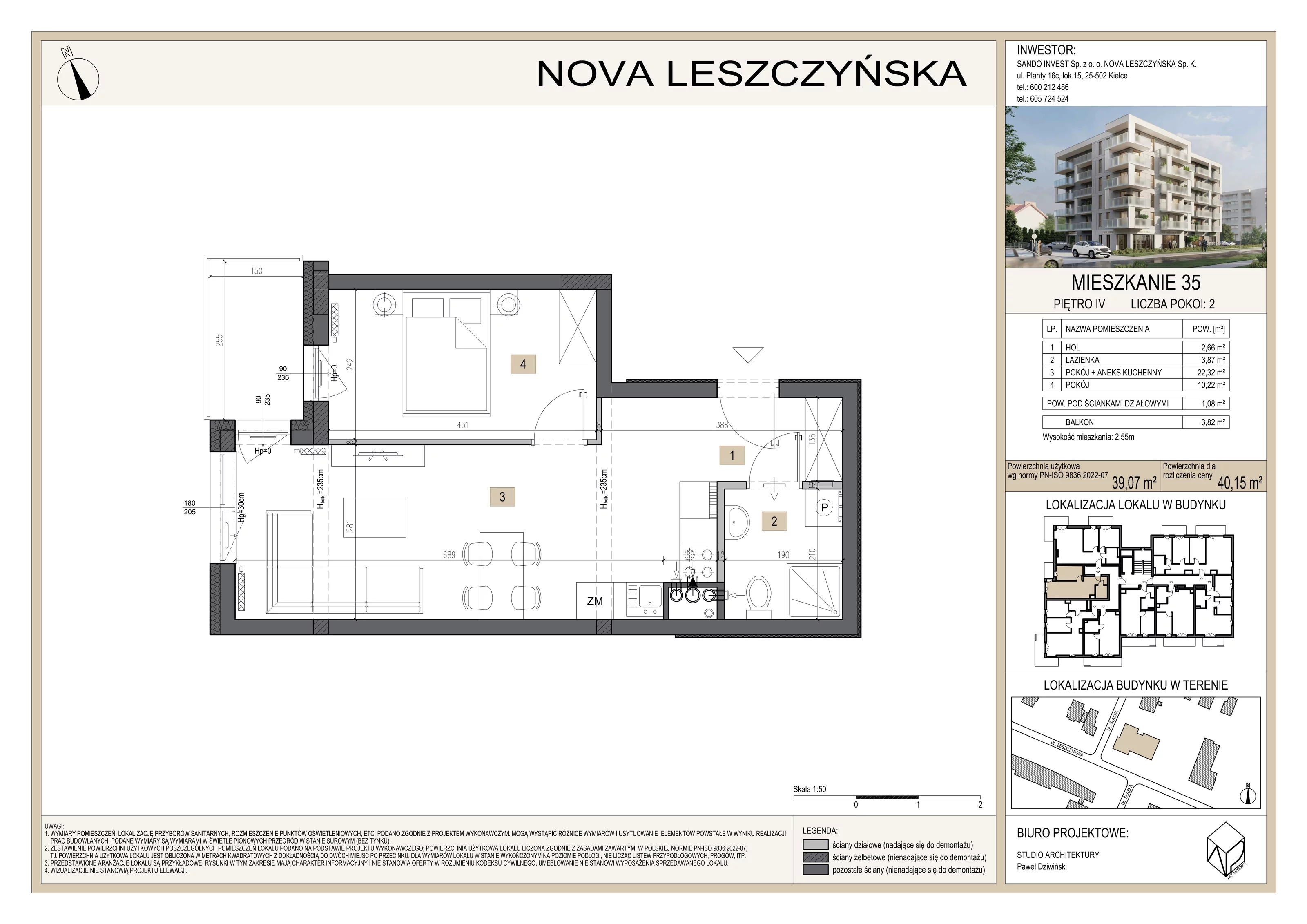 2 pokoje, mieszkanie 40,15 m², piętro 4, oferta nr M35, Nova Leszczyńska, Kielce, Sandomierskie, ul. Leszczyńska 65