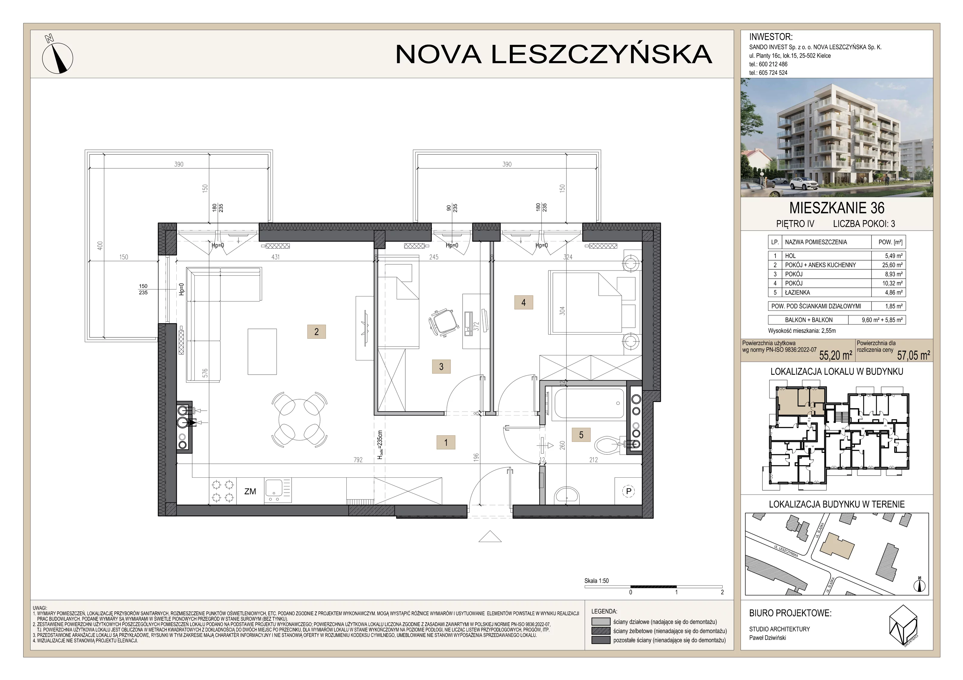 3 pokoje, mieszkanie 57,05 m², piętro 4, oferta nr M36, Nova Leszczyńska, Kielce, Sandomierskie, ul. Leszczyńska 65