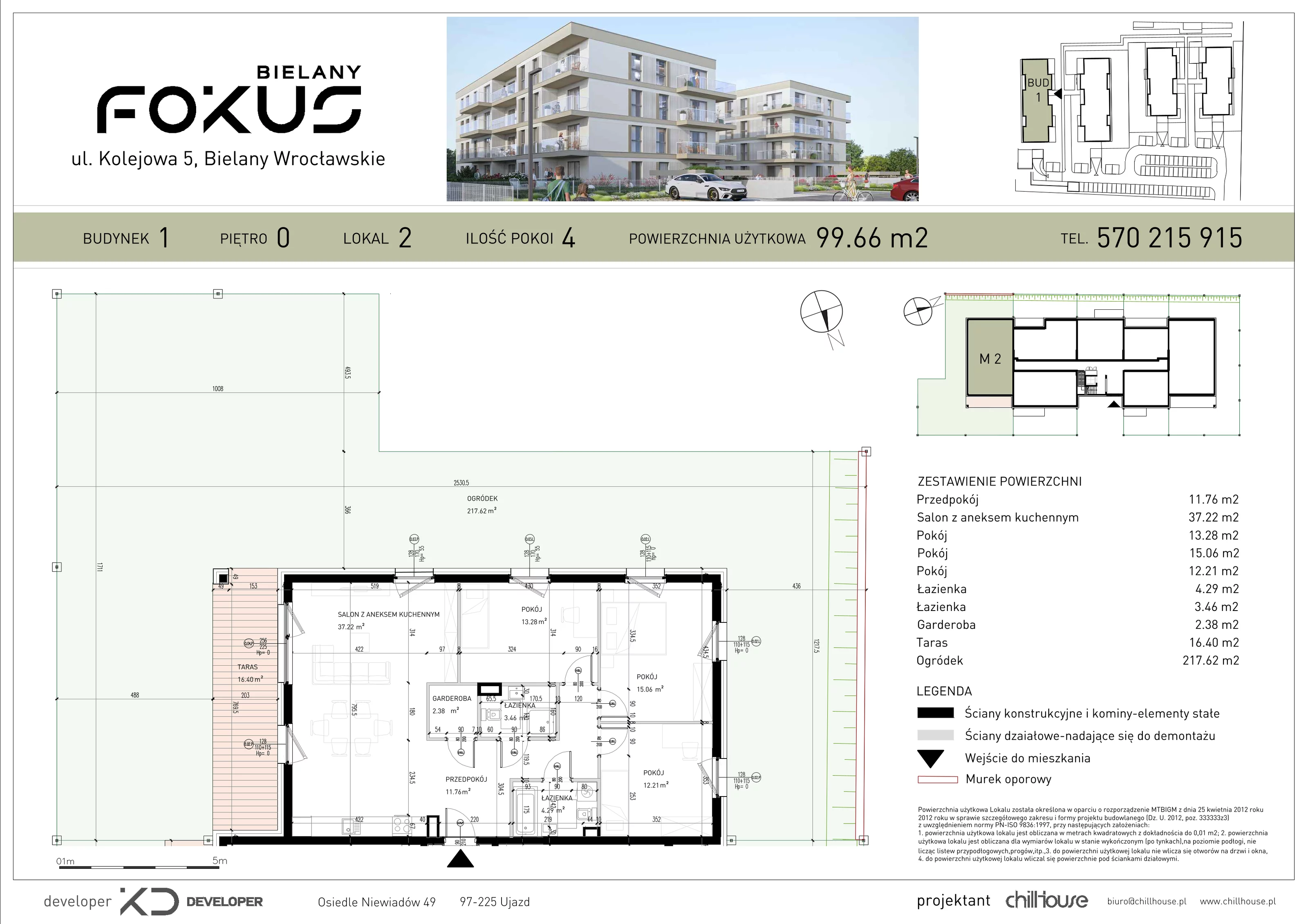 4 pokoje, mieszkanie 99,66 m², parter, oferta nr B1.2, Fokus Bielany, Bielany Wrocławskie, ul. Kolejowa 5