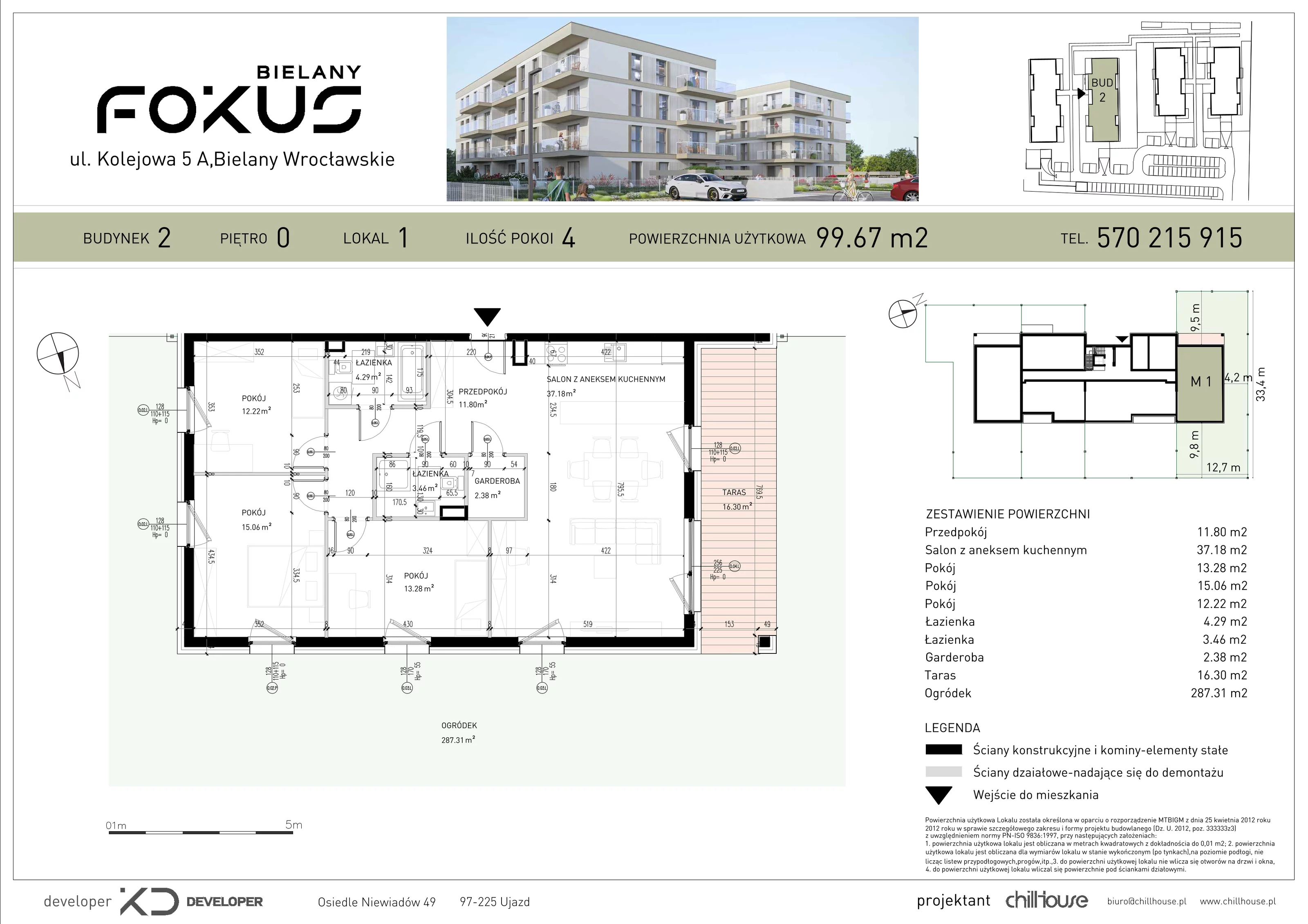 4 pokoje, mieszkanie 99,67 m², parter, oferta nr B2.1, Fokus Bielany, Bielany Wrocławskie, ul. Kolejowa 5