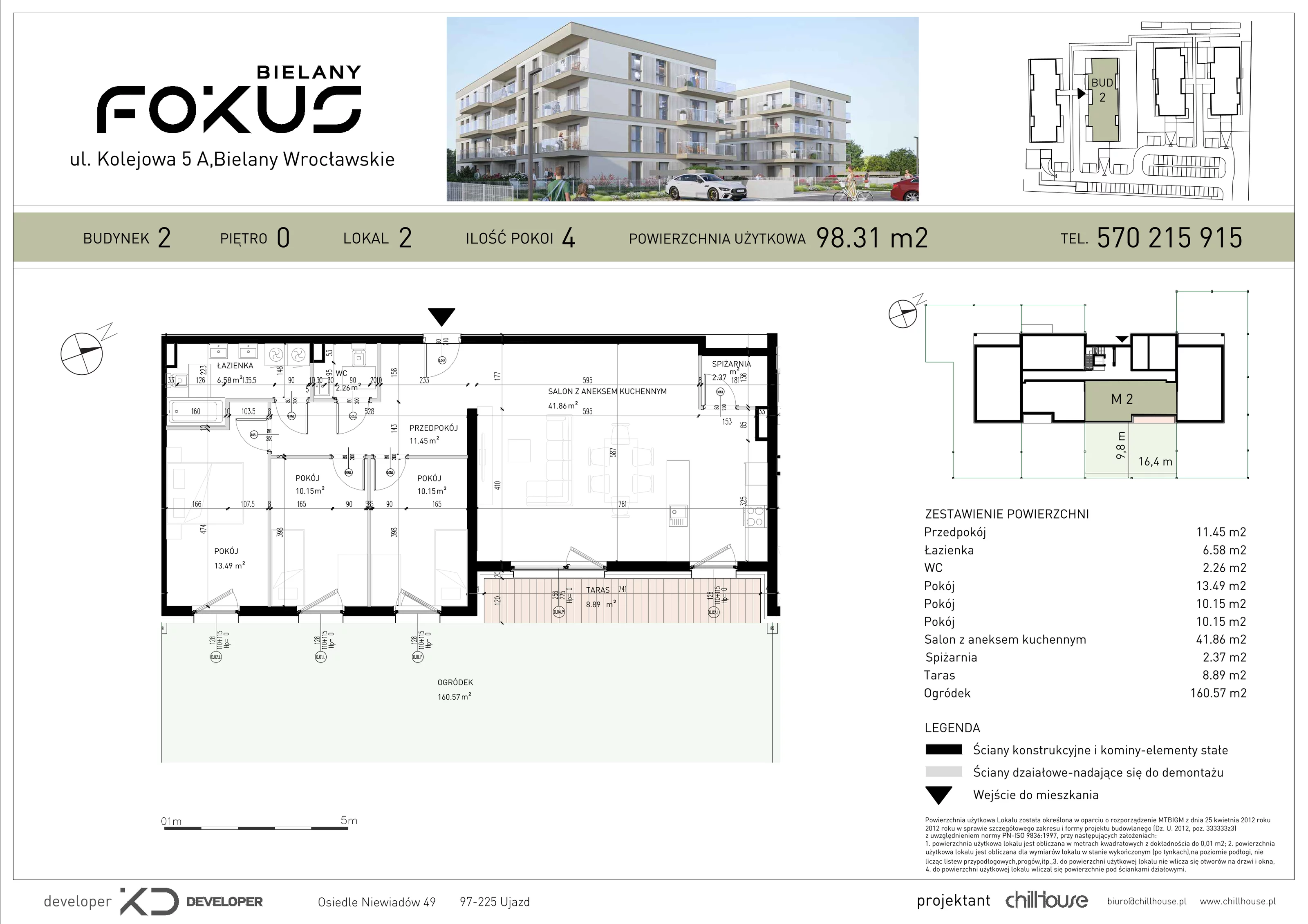 4 pokoje, mieszkanie 98,31 m², parter, oferta nr B2.2, Fokus Bielany, Bielany Wrocławskie, ul. Kolejowa 5
