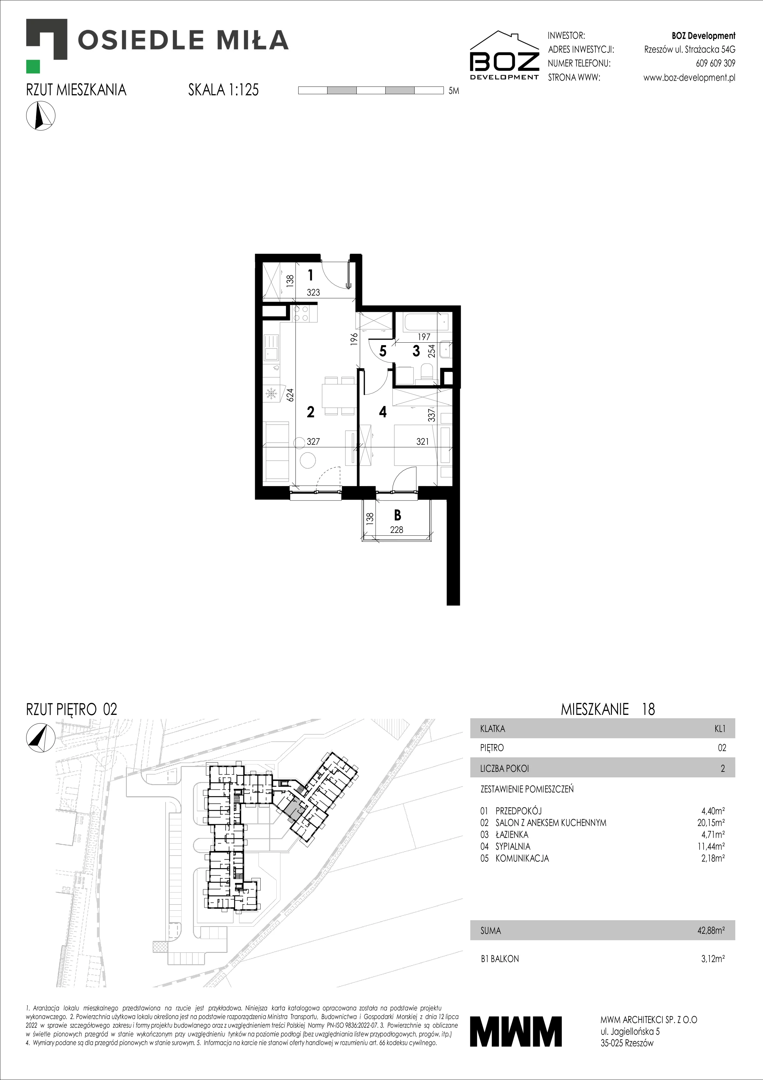 2 pokoje, mieszkanie 42,88 m², piętro 2, oferta nr 18, Strażacka 54G, Rzeszów, Drabinianka, ul. Strażacka 54