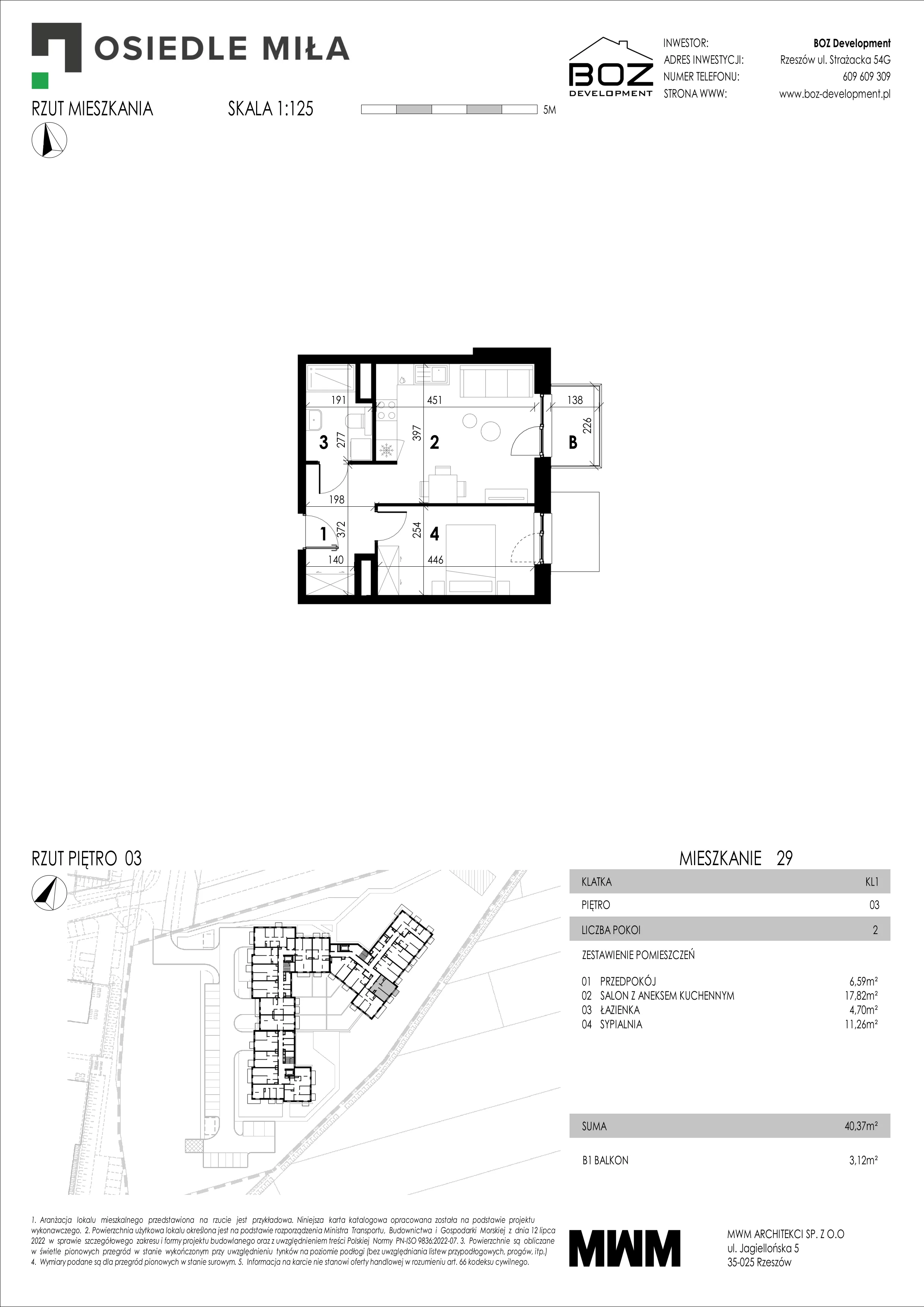 2 pokoje, mieszkanie 40,37 m², piętro 3, oferta nr 29, Strażacka 54G, Rzeszów, Drabinianka, ul. Strażacka 54