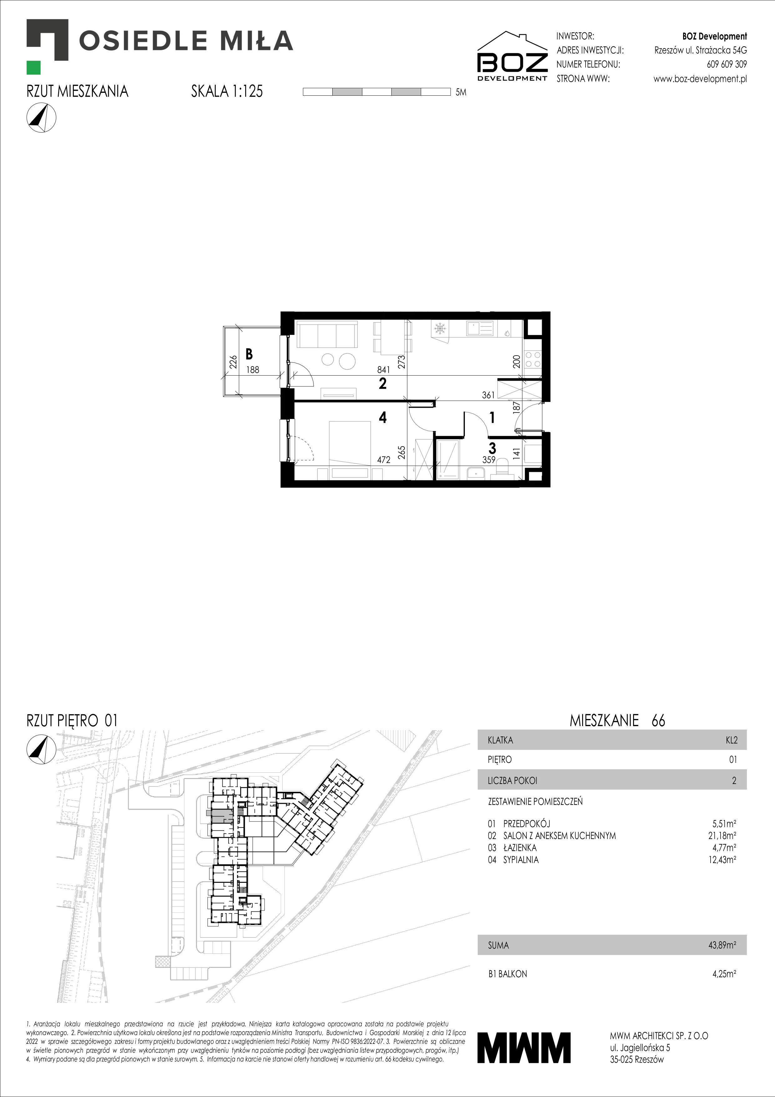 2 pokoje, mieszkanie 43,90 m², piętro 1, oferta nr 66, Strażacka 54G, Rzeszów, Drabinianka, ul. Strażacka 54