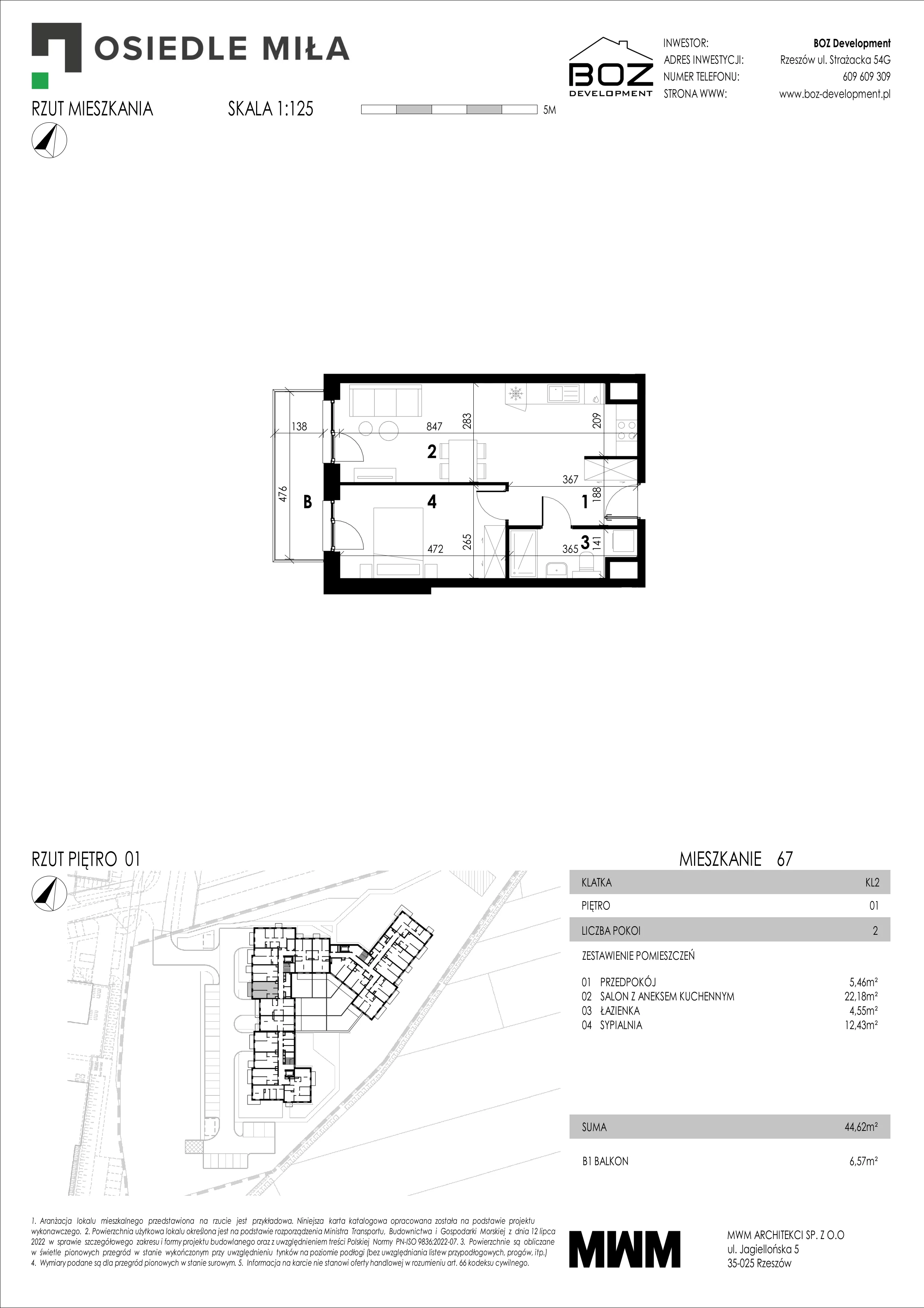 2 pokoje, mieszkanie 44,62 m², piętro 1, oferta nr 67, Strażacka 54G, Rzeszów, Drabinianka, ul. Strażacka 54
