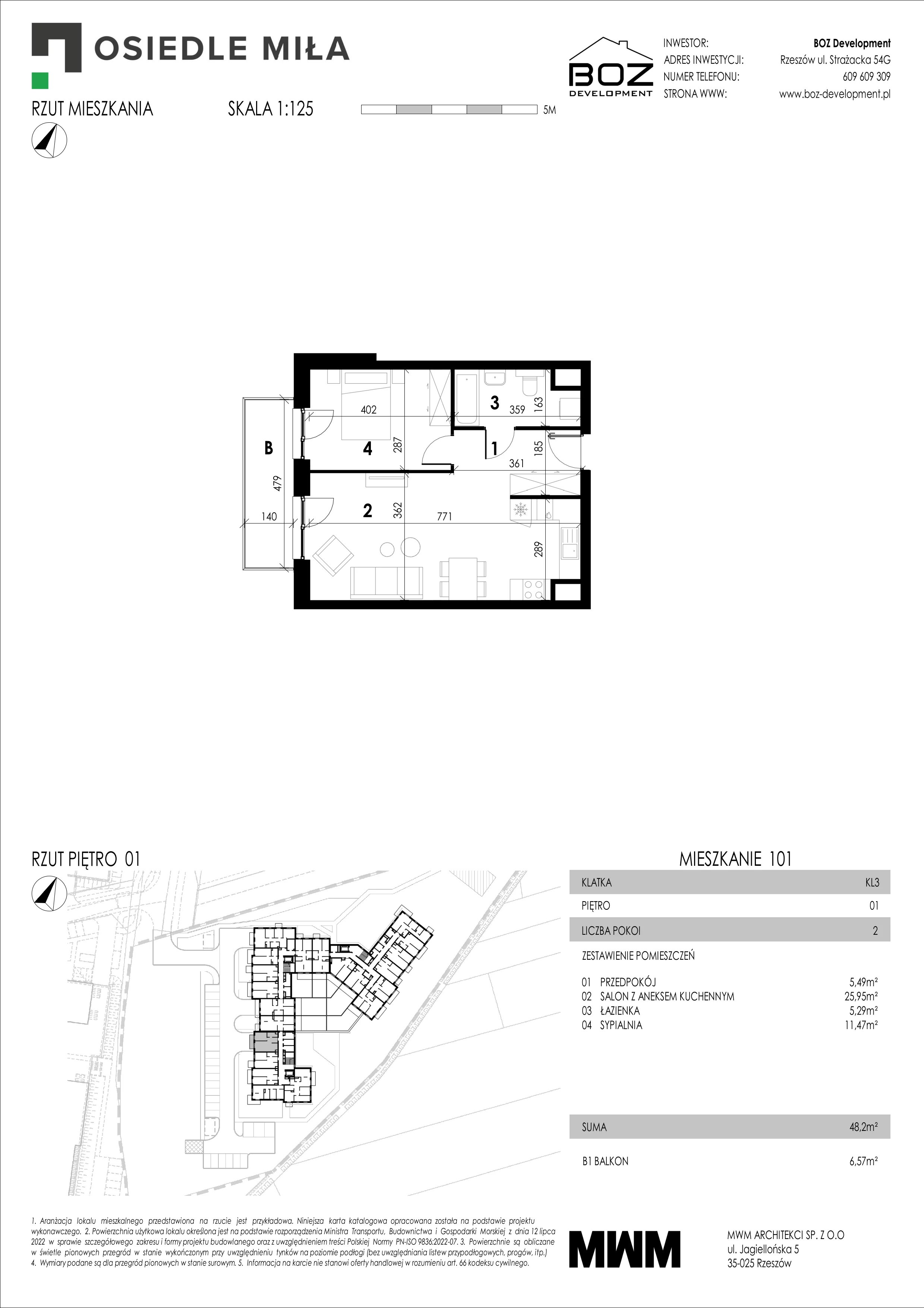 2 pokoje, mieszkanie 48,20 m², piętro 1, oferta nr 101, Strażacka 54G, Rzeszów, Drabinianka, ul. Strażacka 54
